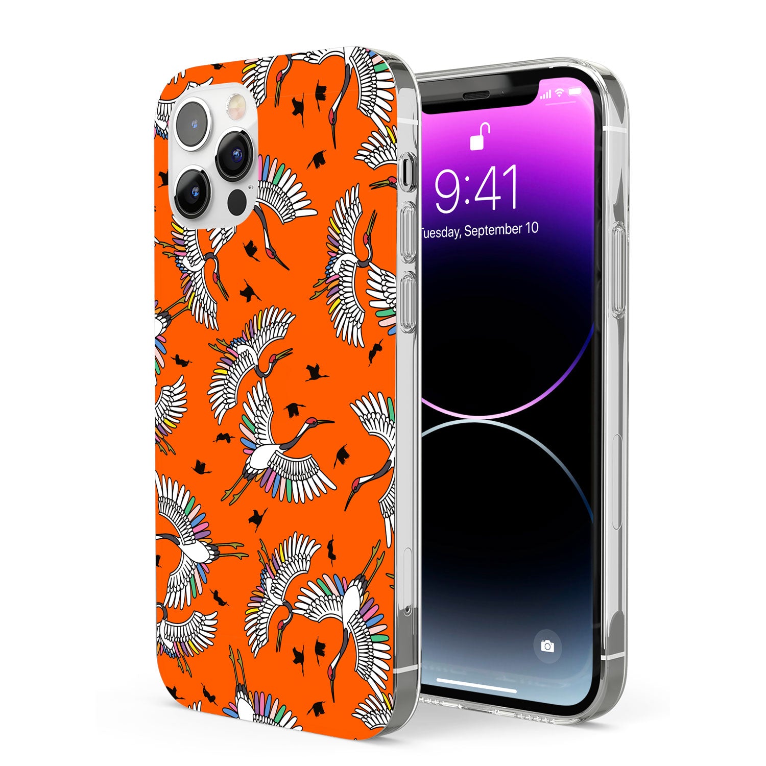 Colourful Crane Pattern (Orange) Phone Case for iPhone 12 Pro