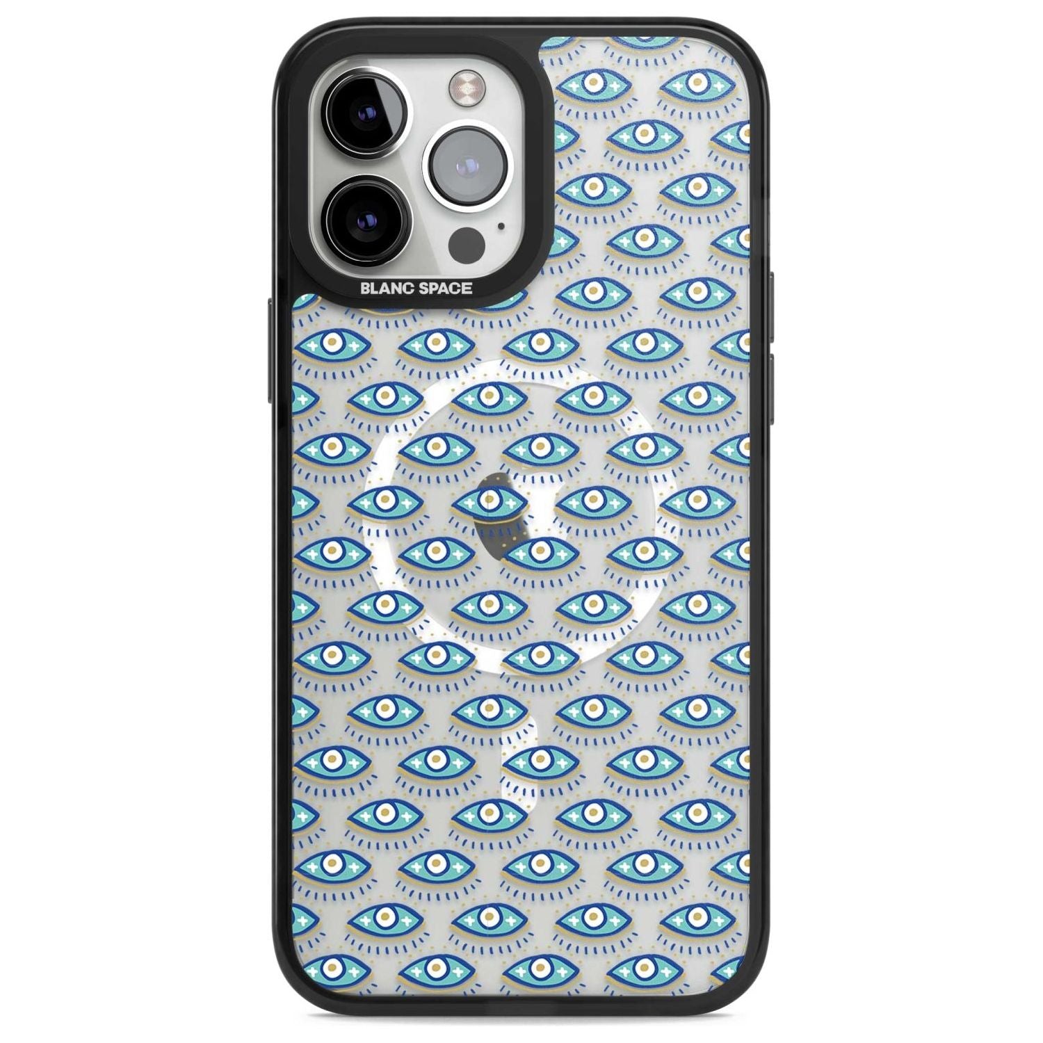 Eyes & Crosses (Clear) Psychedelic Eyes Pattern Phone Case iPhone 13 Pro Max / Magsafe Black Impact Case Blanc Space