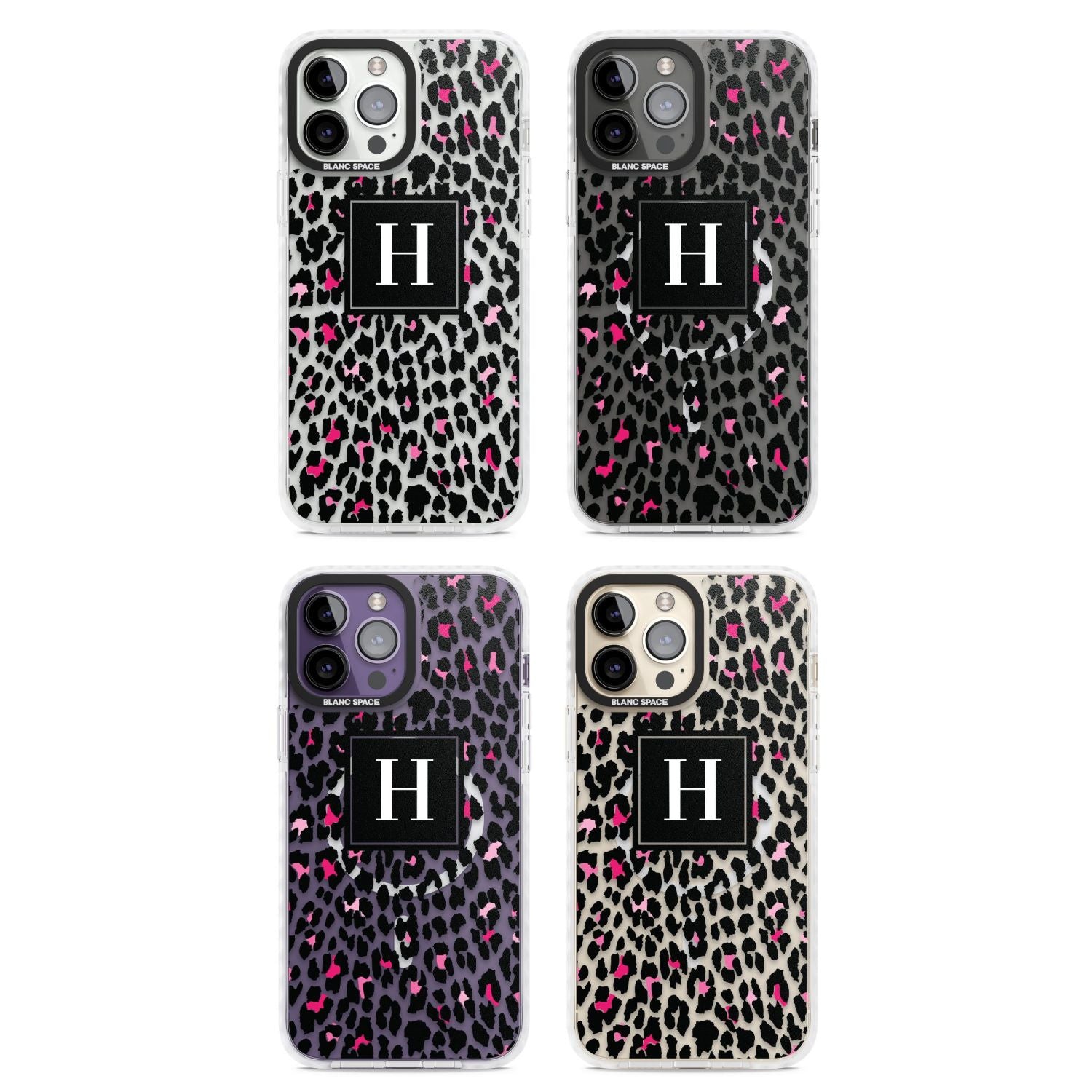 Personalised Clear Pink Leopard Monogram