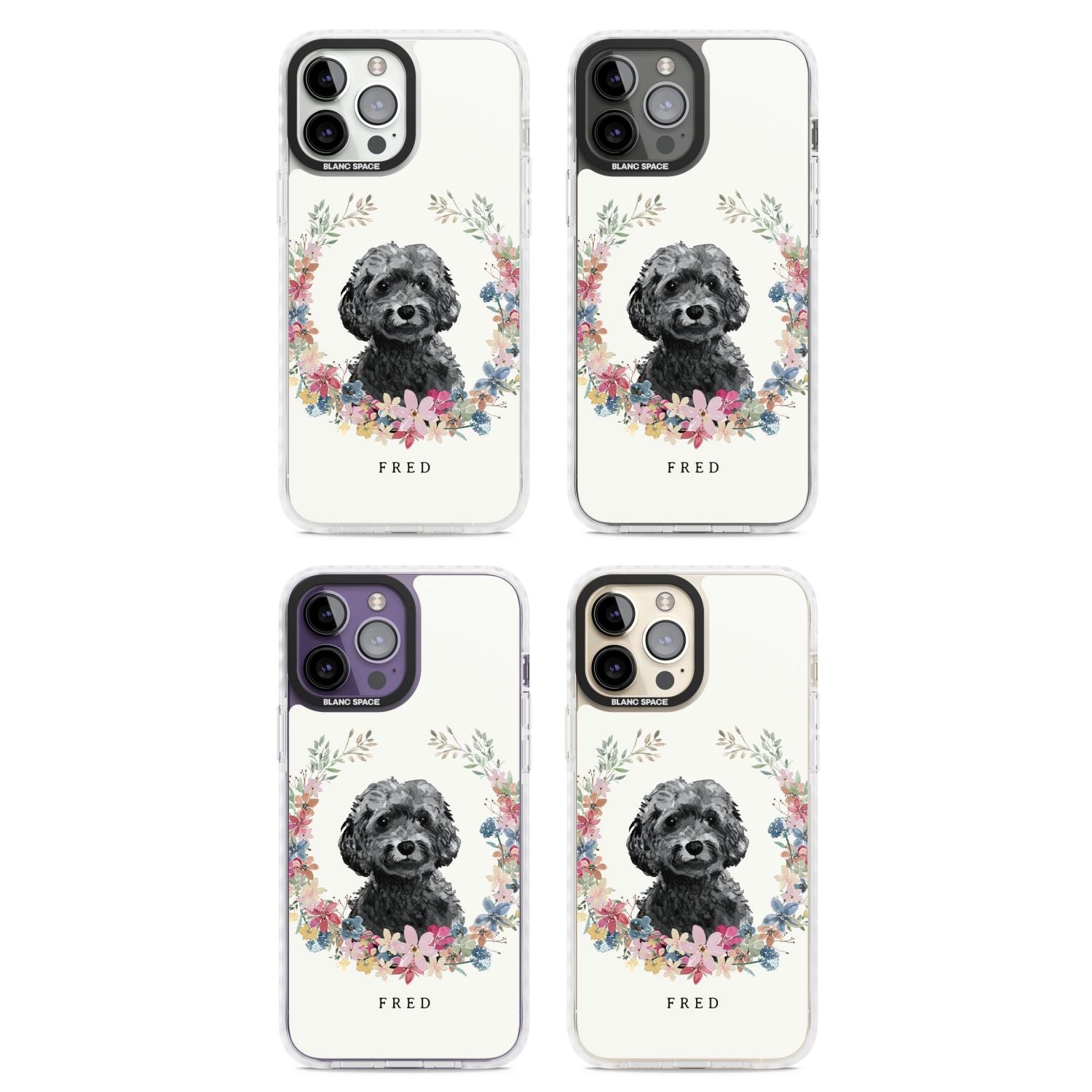 Personalised Black Cockapoo Floral Portrait