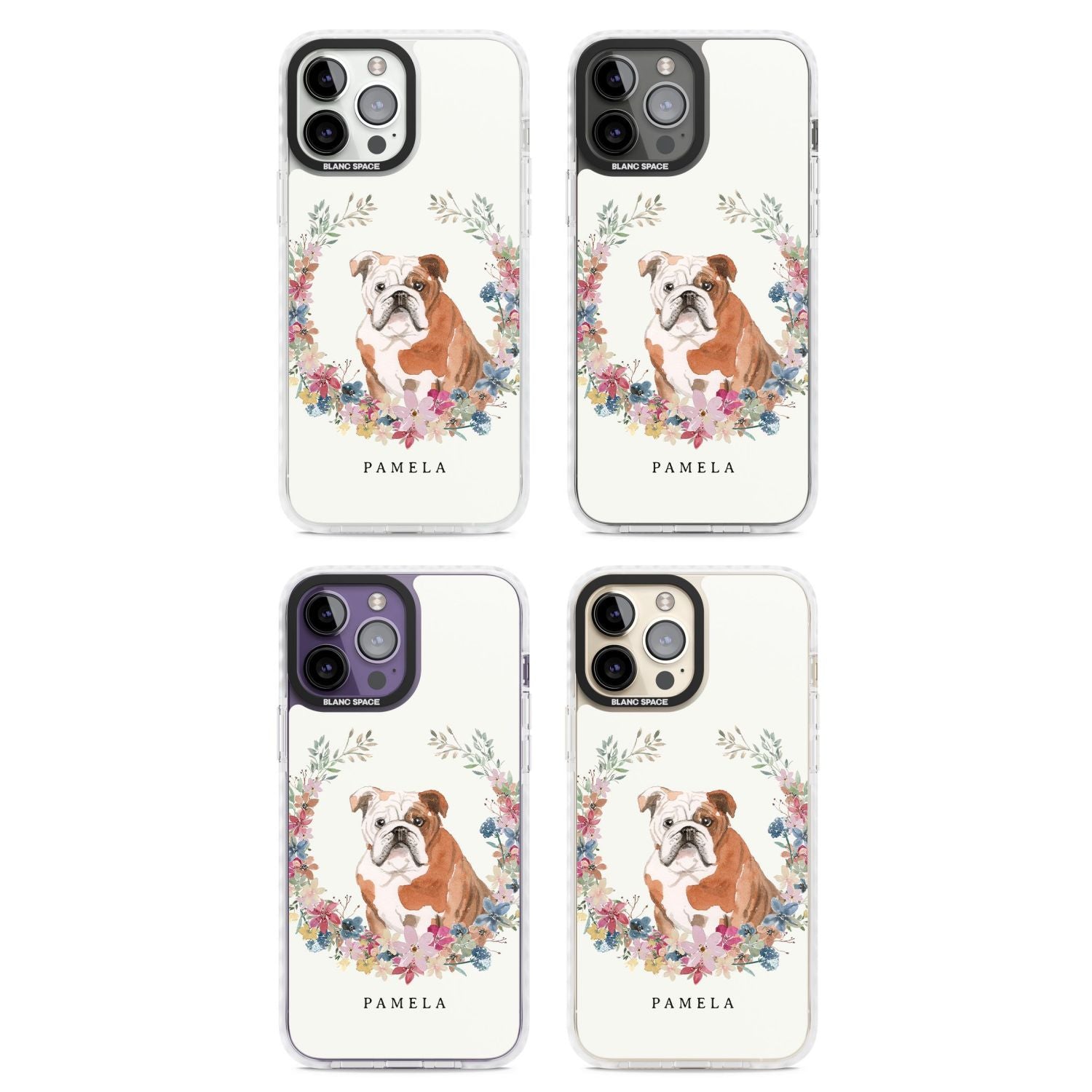 Personalised English Bulldog Floral Portrait