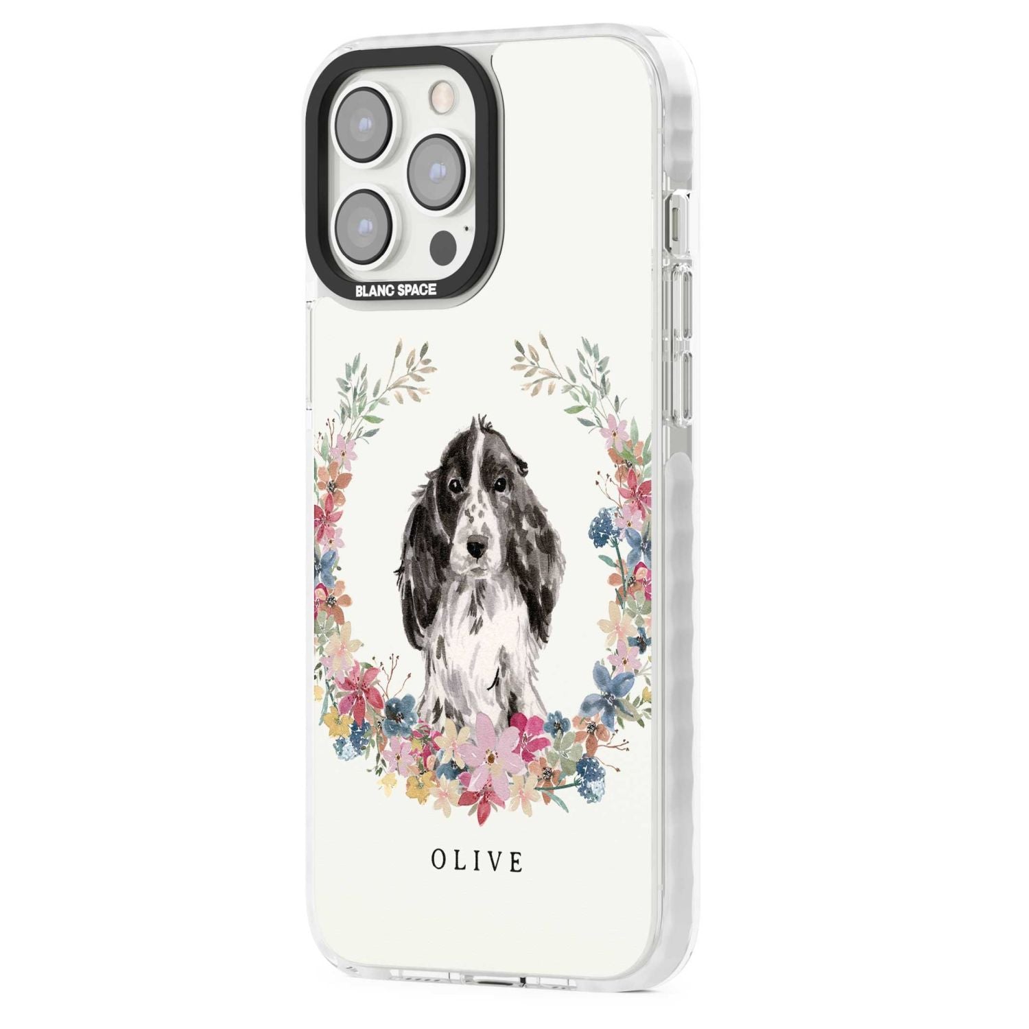 Personalised Black Cocker Spaniel Floral Portrait