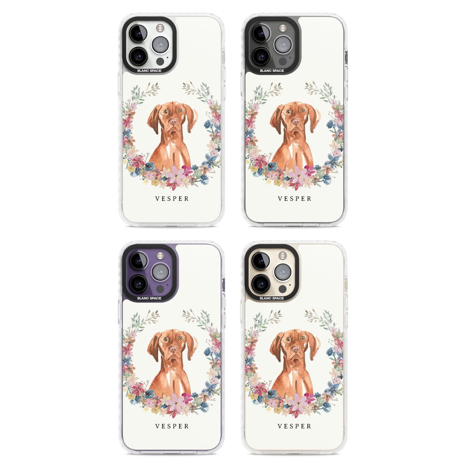Personalised Hungarian Vizsla Floral Portrait