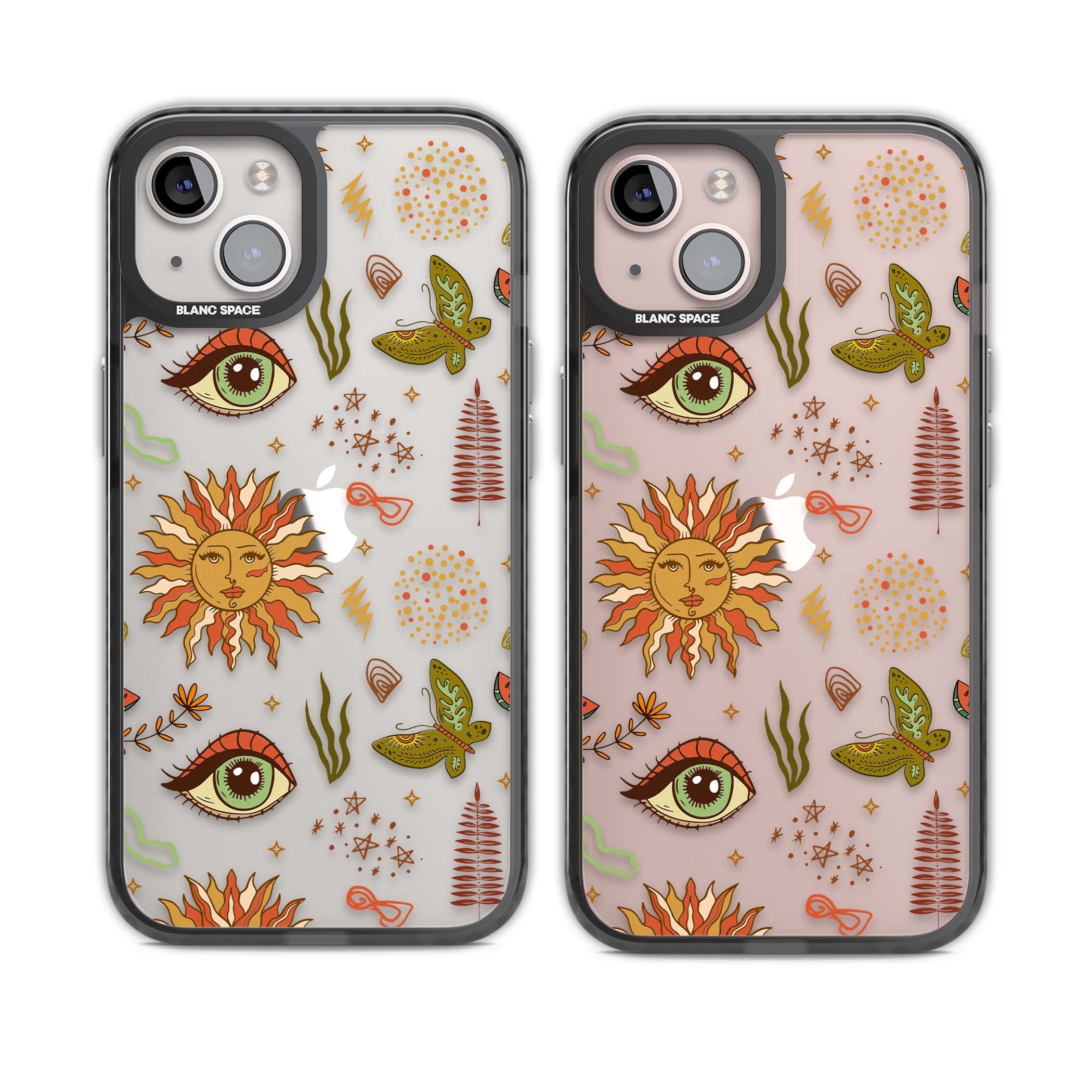 Elevate Your Phone'S Style With This Boho Celestial Sun & Eye Phone Case, Featuring A Mystical Blend Of Suns, All-Seeing Eyes, Butterflies, Stars, And