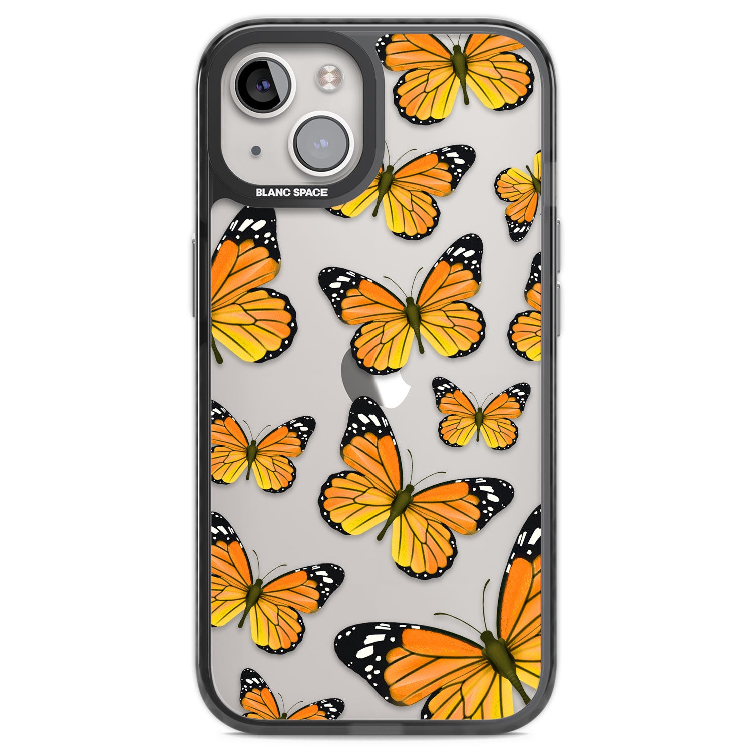 Sun-Yellow Butterflies Black Impact Phone Case for iPhone 13, iPhone 14, iPhone 15