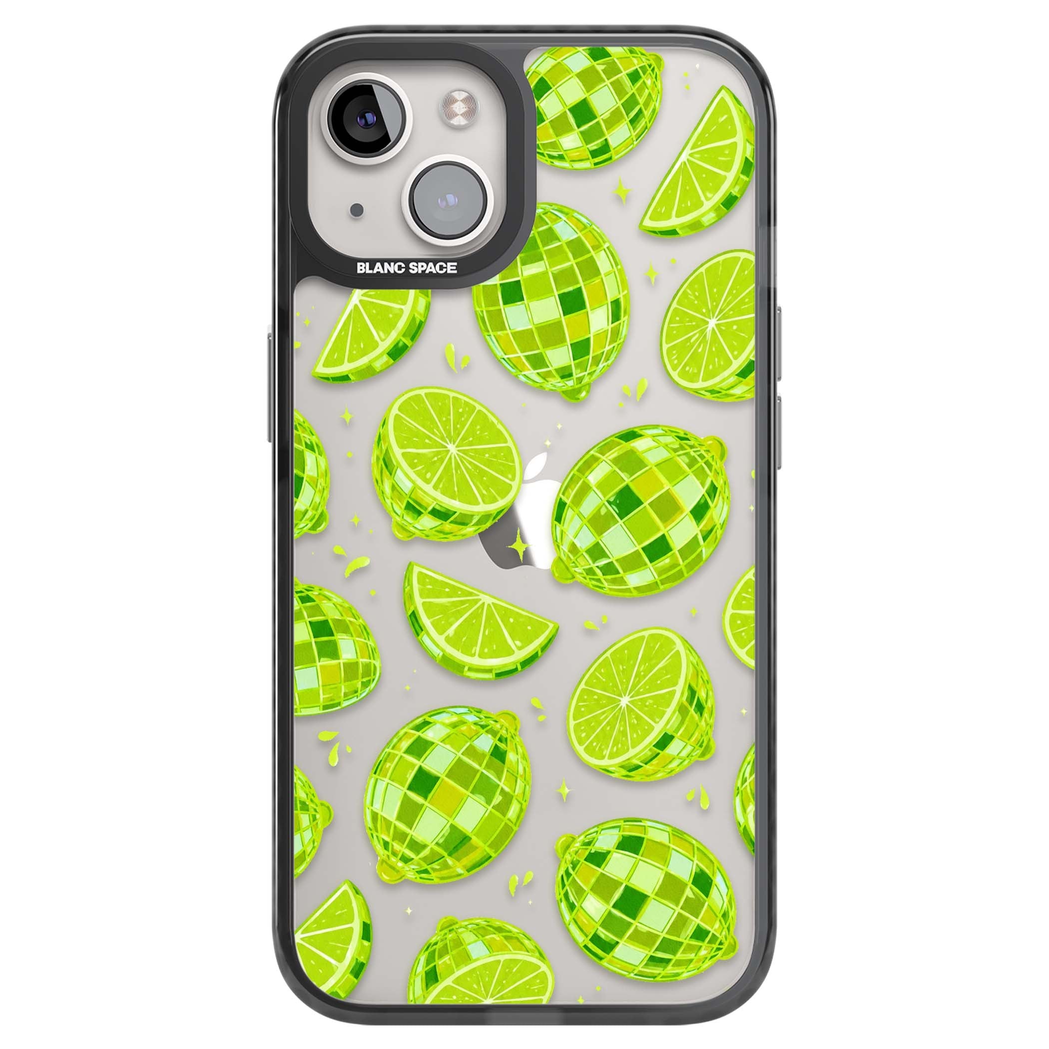 Disco Limes fruit aesthetic iPhone case featuring green disco balls, lime slices and citrus sparkles | Black Impact case for iPhone 13, iPhone 14, iPhone 15