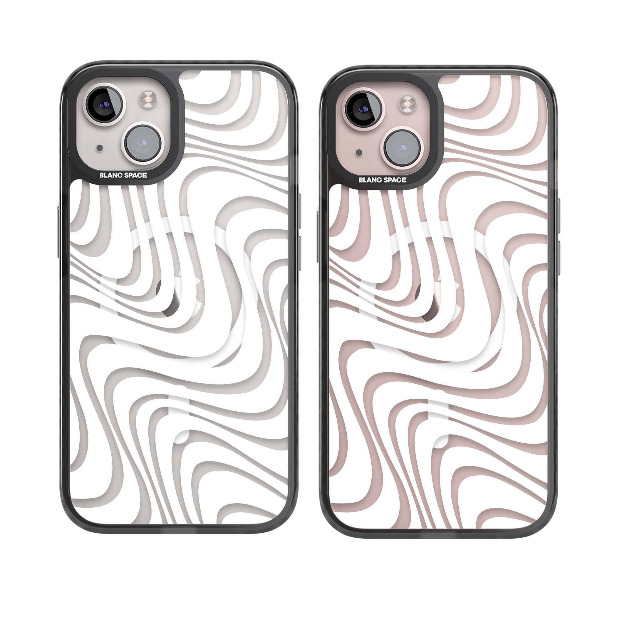 White Abstract Waves abstract iPhone case featuring flowing grey wave pattern on clear background | Black Impact Magsafe case for iPhone 13, iPhone 14, iPhone 15