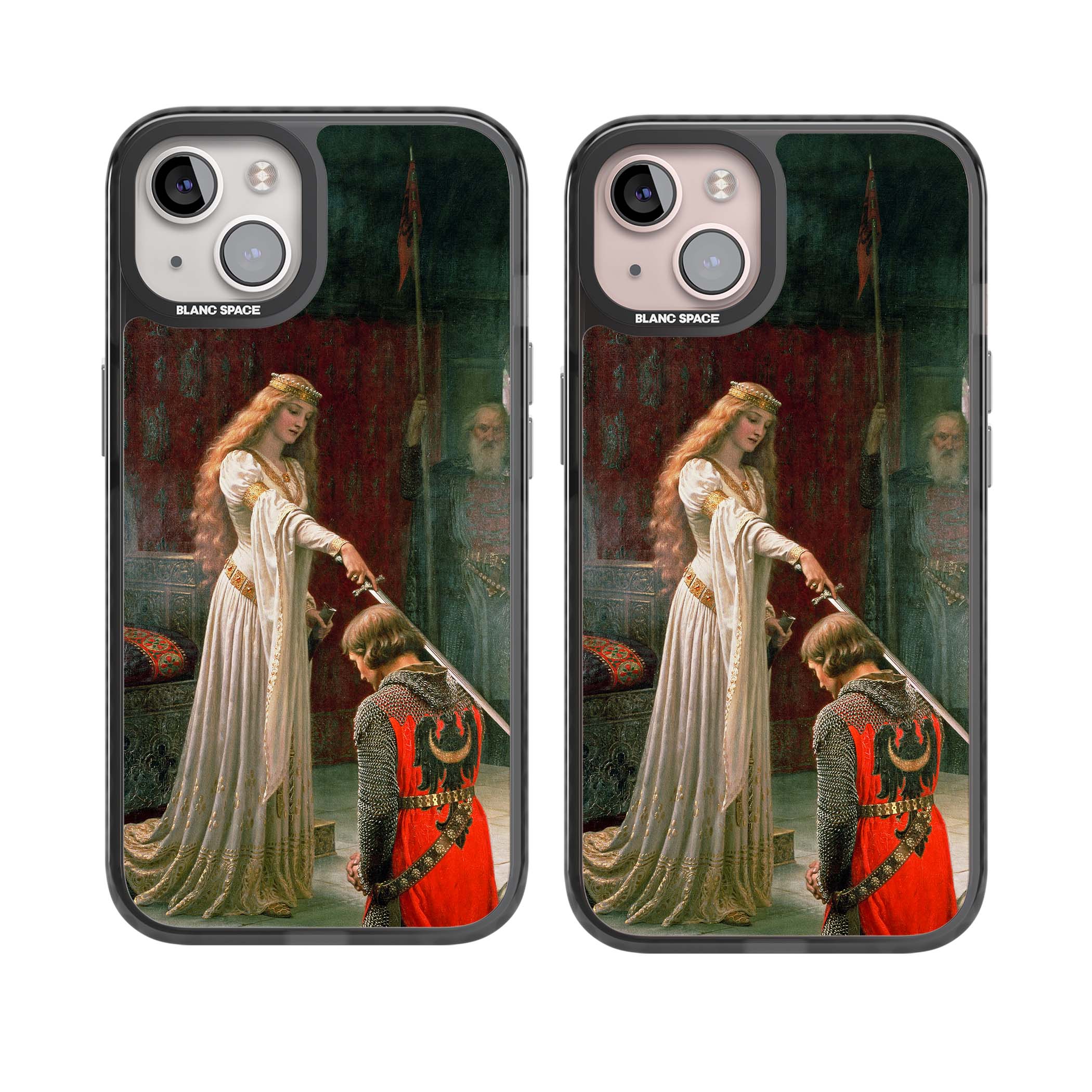 The Accolade renaissance art iPhone case featuring Edmund Blair Leighton's painting of a queen knighting a kneeling knight | Black Impact Magsafe case for iPhone 13, iPhone 14, iPhone 15