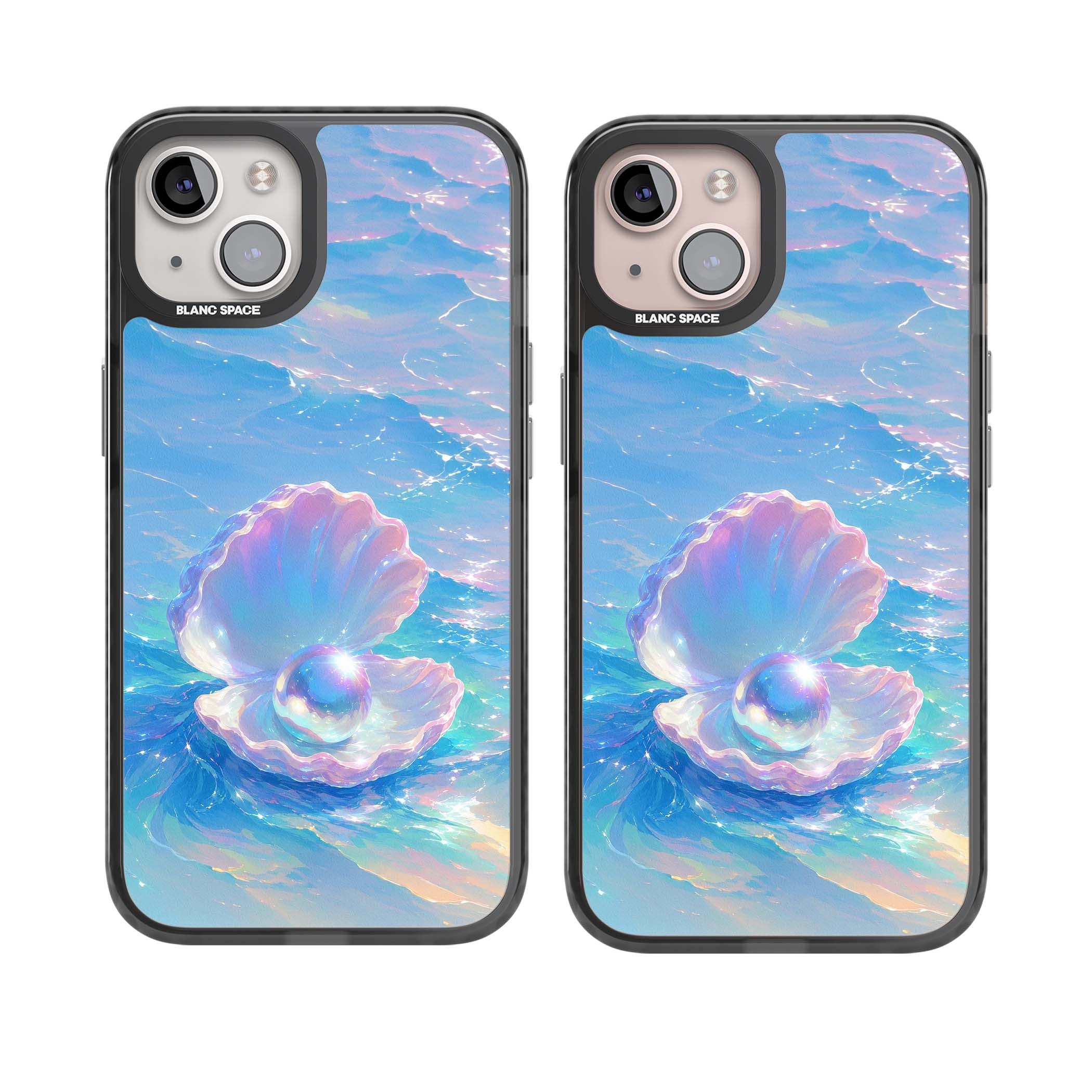 The Pearl Clam mermaidcore iPhone case featuring iridescent seashell, glowing pearl and pastel ocean waves | Black Impact Magsafe case for iPhone 13, iPhone 14, iPhone 15