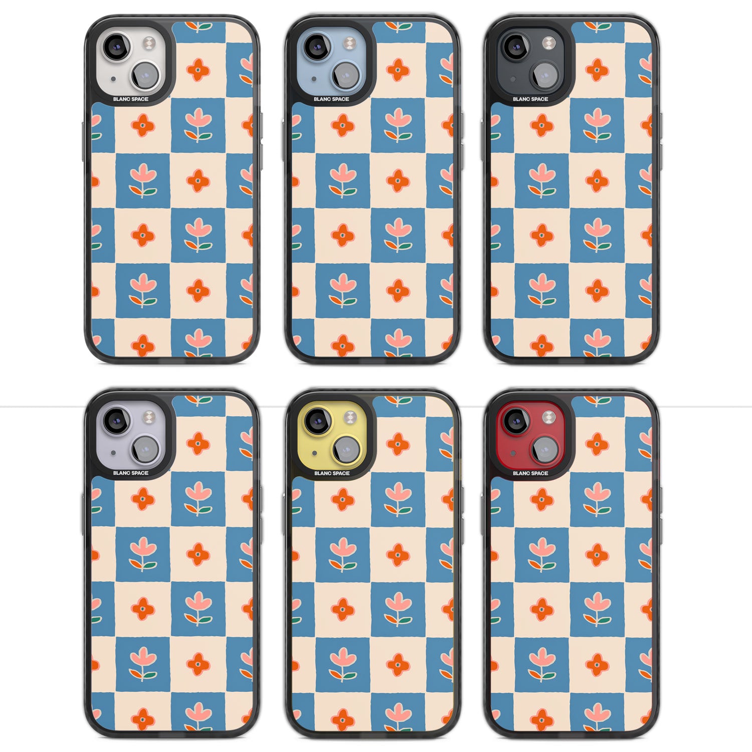 Vintage Bloom Checkered Magsafe Black Impact Phone Case for iPhone 13, iPhone 14, iPhone 15