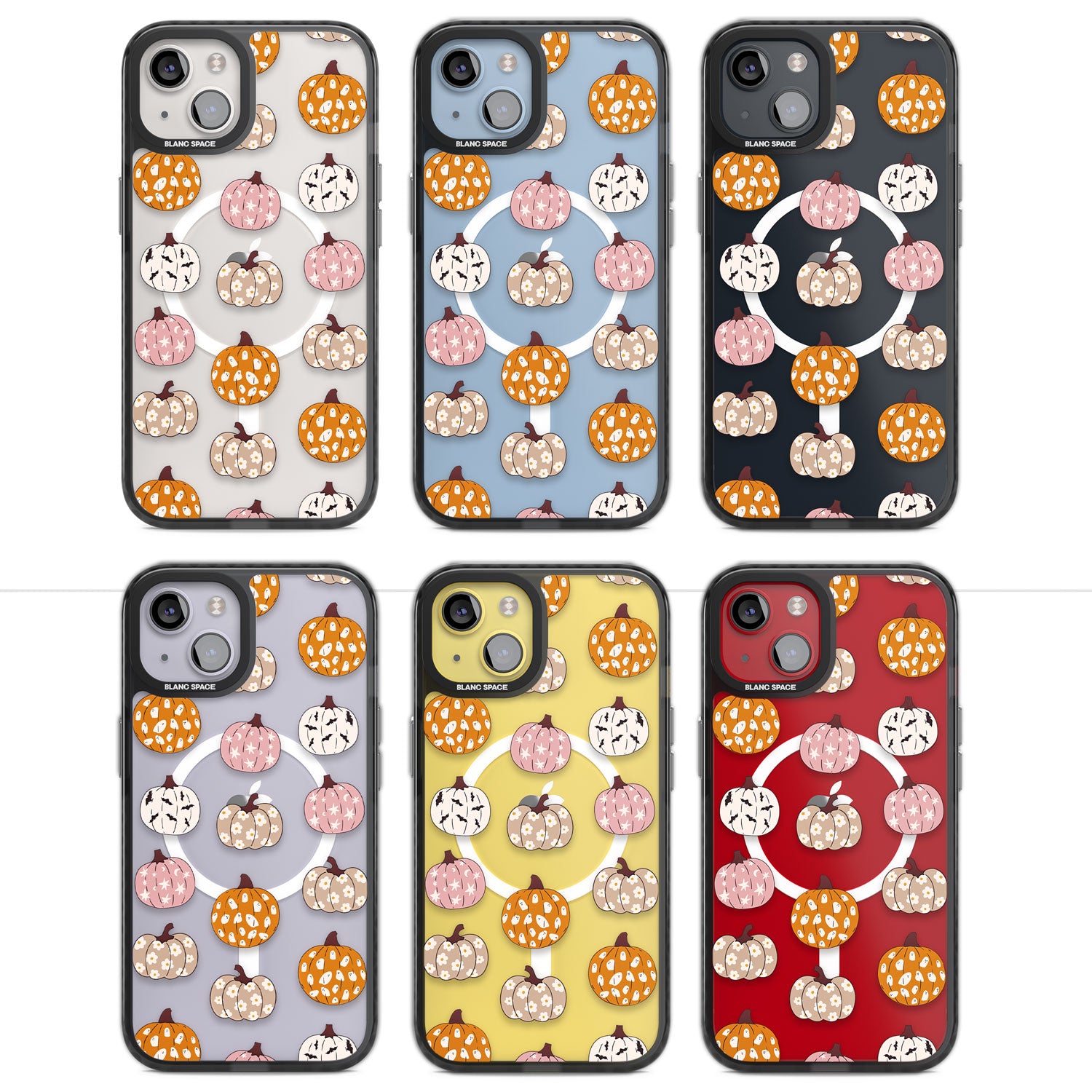 Floral Pumpkins Magsafe Black Impact Phone Case for iPhone 13, iPhone 14, iPhone 15