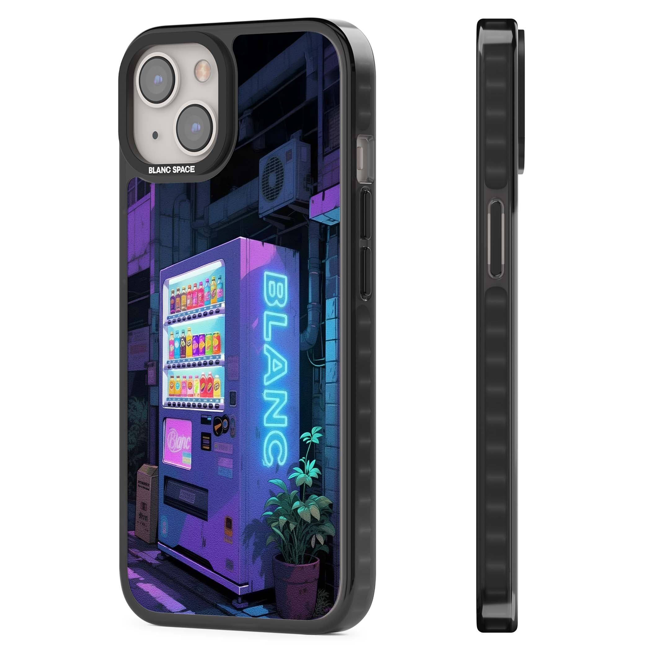 Shibuya Glow Japanese iPhone case featuring a glowing Tokyo vending machine, neon signage, and moody purple alleyway | Black Impact Magsafe case for iPhone 13, iPhone 14, iPhone 15