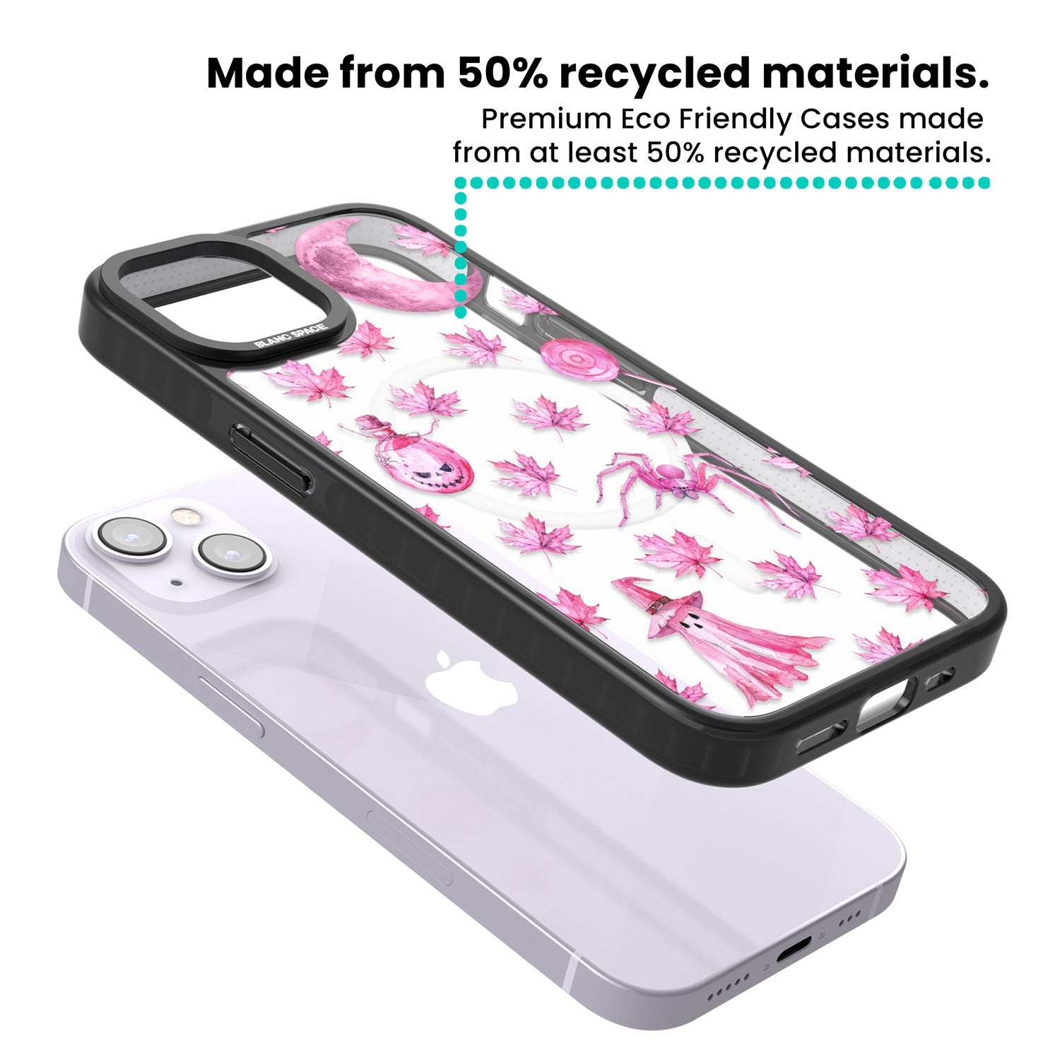 Pink Moon & Maple Magsafe Black Impact Phone Case for iPhone 13, iPhone 14, iPhone 15