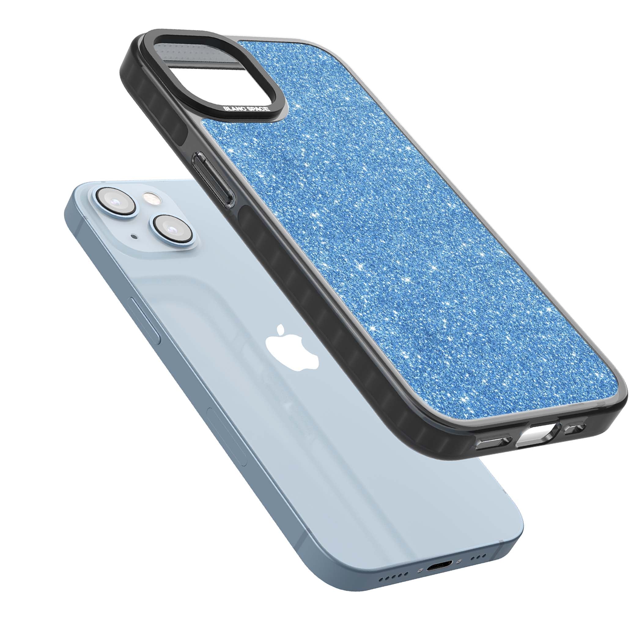 Blue Glitter blue glitter iPhone case featuring dense sparkling cerulean glitter with a glamorous shimmering finish | Black Impact Magsafe case for iPhone 13, iPhone 14, iPhone 15