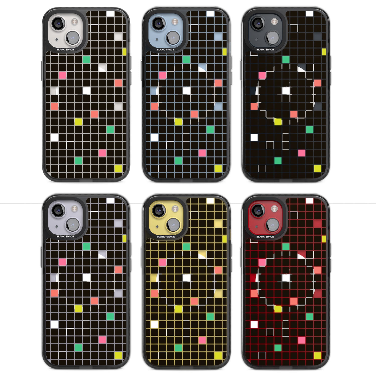 Vibrant Black Geometric Grid Magsafe Black Impact Phone Case for iPhone 13, iPhone 14, iPhone 15