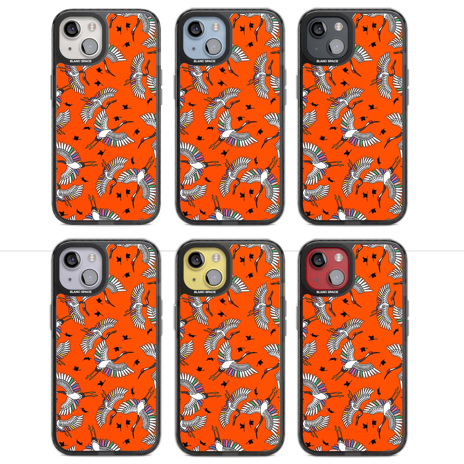 Colourful Crane Pattern (Orange) Magsafe Black Impact Phone Case for iPhone 13, iPhone 14, iPhone 15