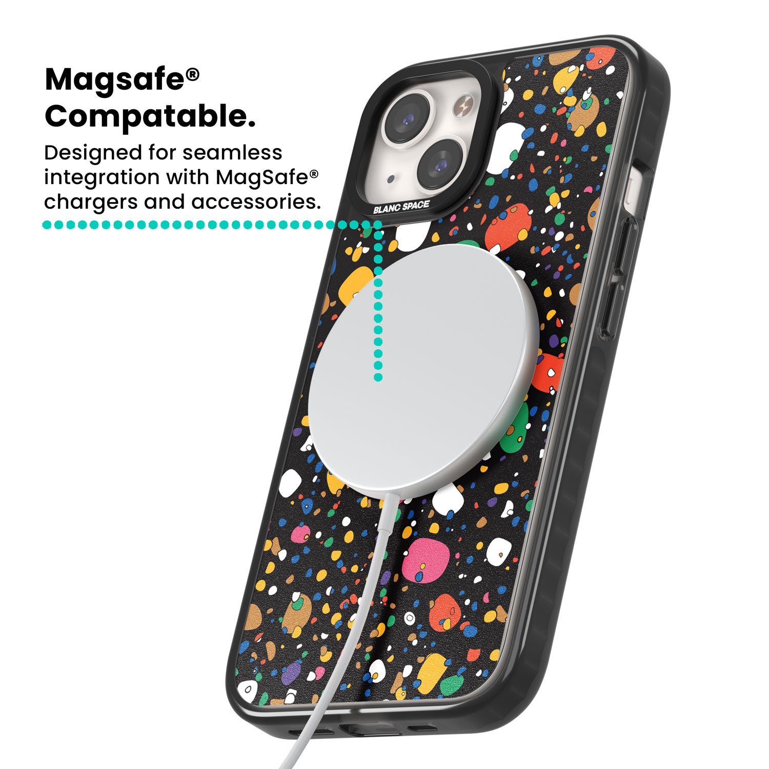 Colourful Confetti Pebbles (Black) Magsafe Black Impact Phone Case for iPhone 13, iPhone 14, iPhone 15
