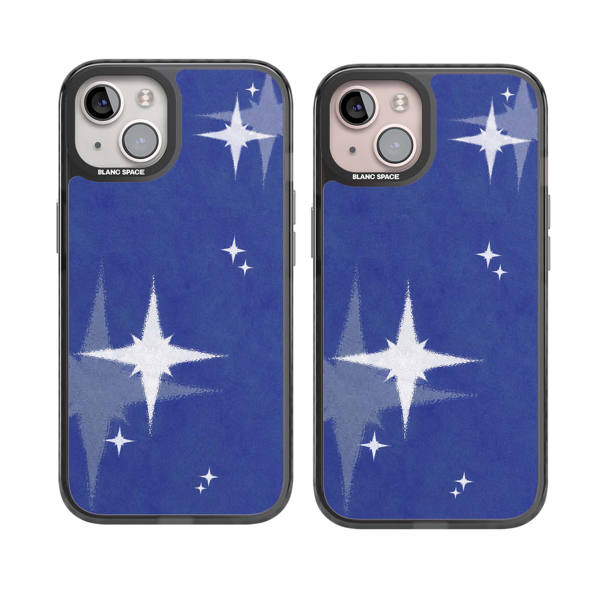 Blue Sparkle celestial iPhone case featuring sparkling silver stars on a deep blue painterly night sky | Black Impact Magsafe case for iPhone 13, iPhone 14, iPhone 15