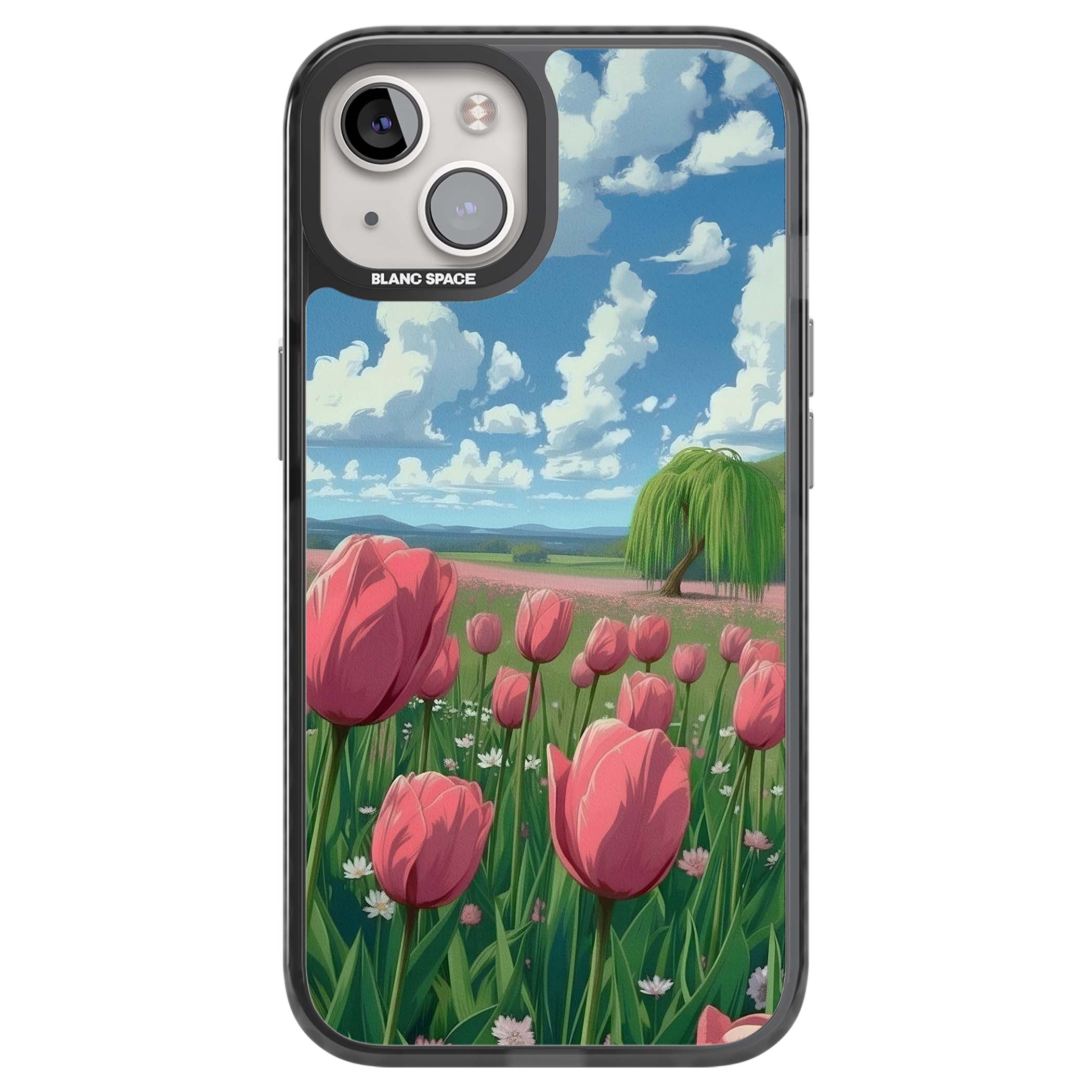 Willow By The Pink Tulips floral iPhone case | Black Impact Magsafe case for iPhone 13, iPhone 14, iPhone 15