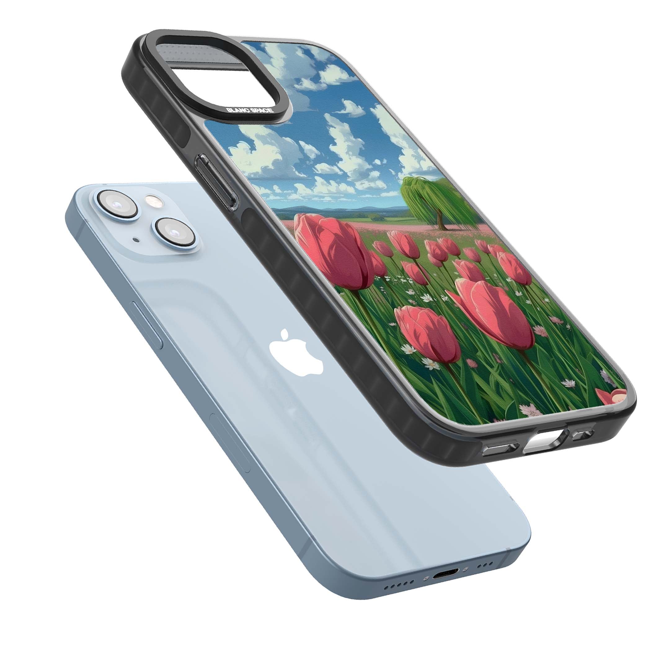 Willow By The Pink Tulips floral iPhone case | Black Impact Magsafe case for iPhone 13, iPhone 14, iPhone 15