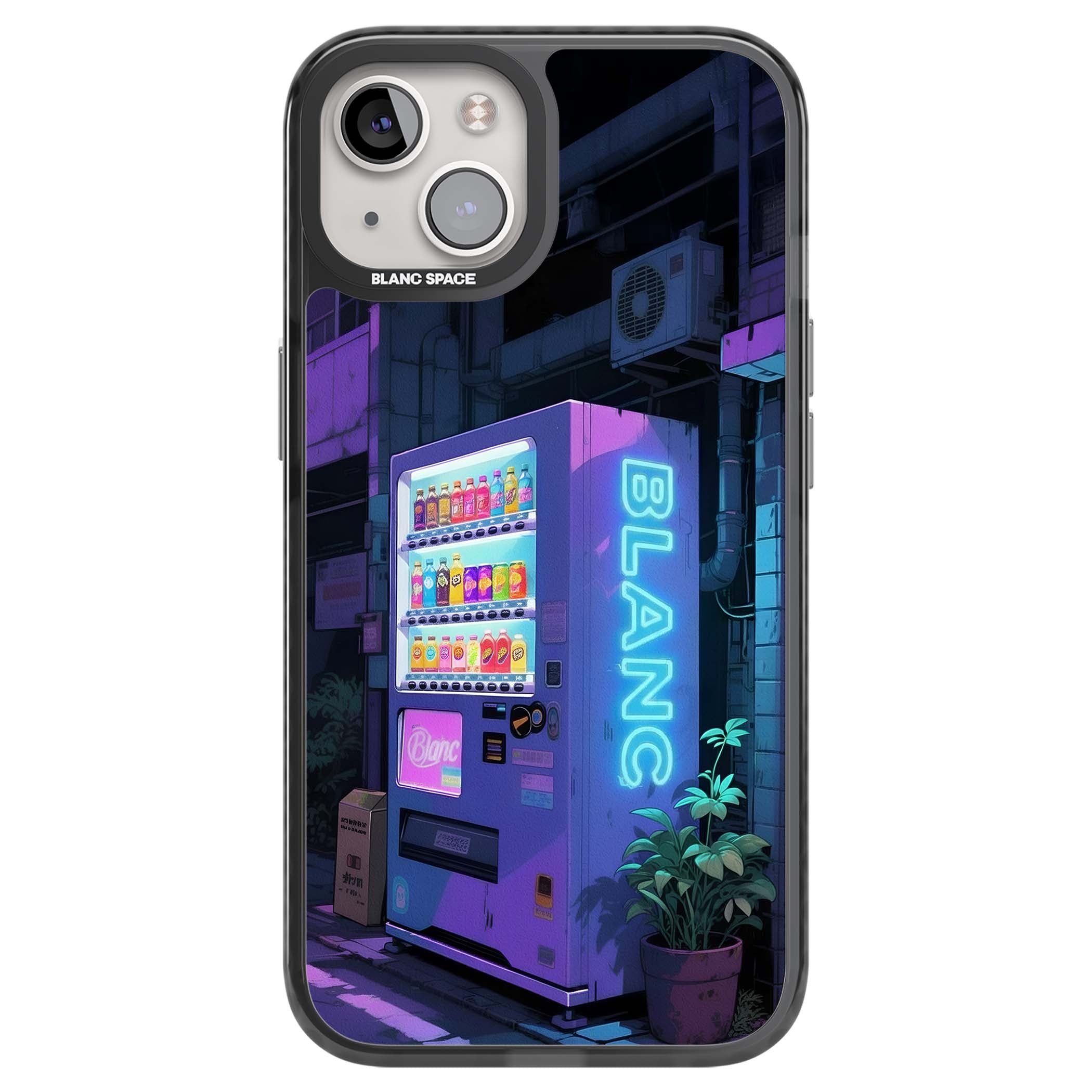 Shibuya Glow Japanese iPhone case featuring a glowing Tokyo vending machine, neon signage, and moody purple alleyway | Black Impact case for iPhone 13, iPhone 14, iPhone 15