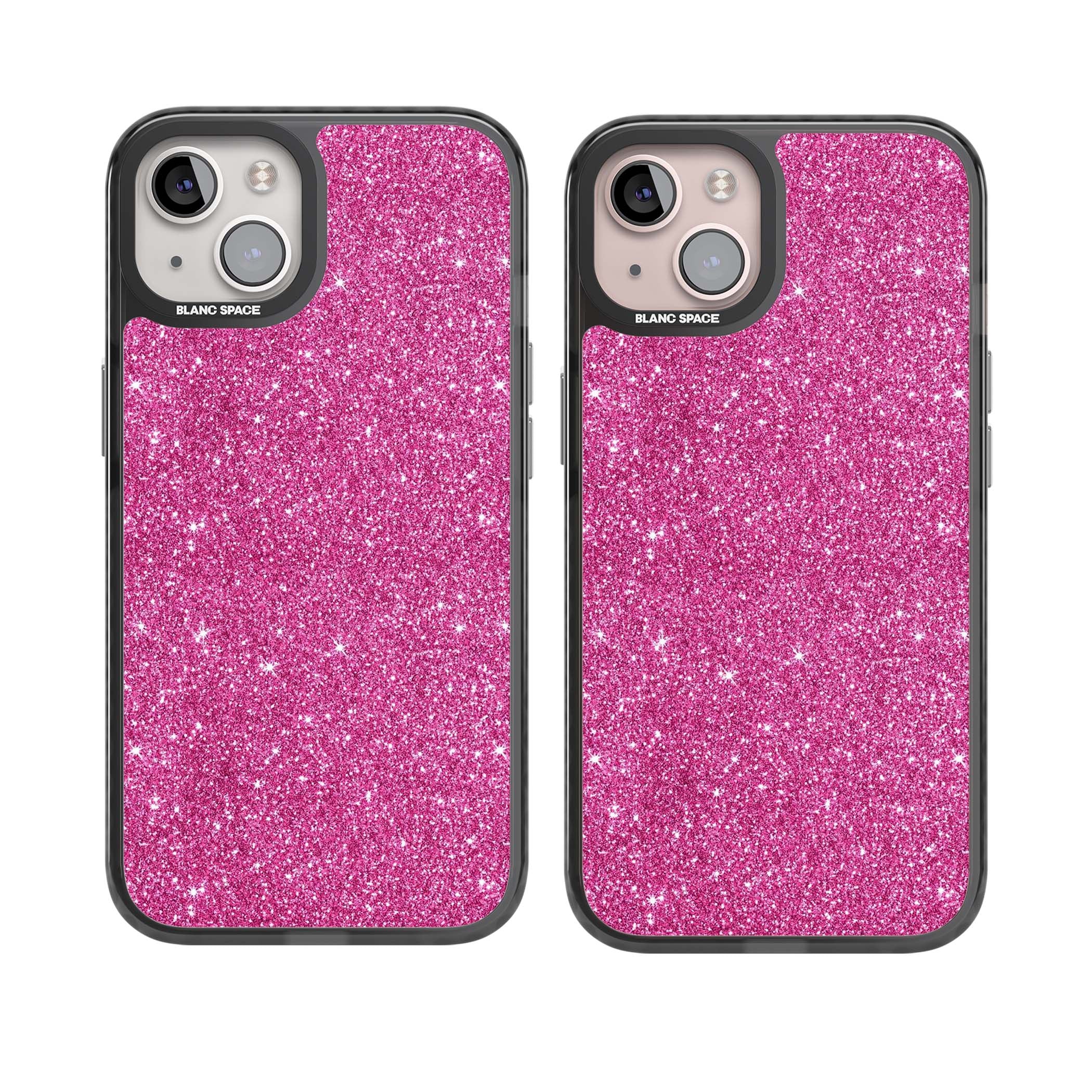 Pink Glitter Y2K iPhone case featuring hot pink glitter wallpaper with sparkle shimmer effect | Black Impact case for iPhone 13, iPhone 14, iPhone 15