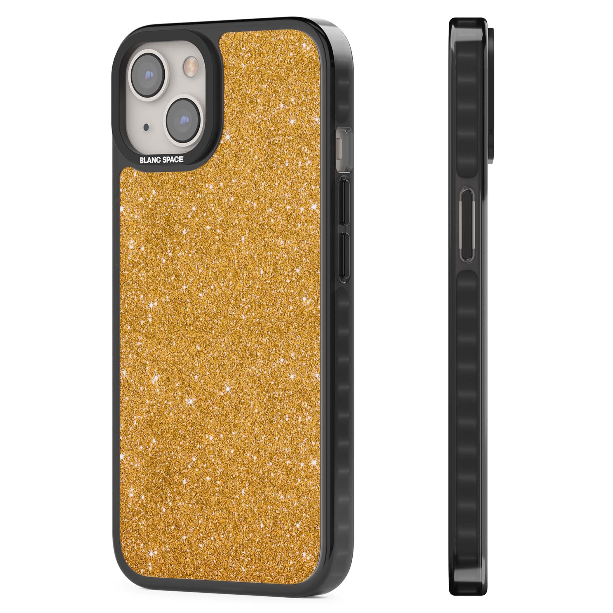 Gold Glitter gold glitter iPhone case featuring a shimmering sparkle wallpaper design in luxury gold | Black Impact case for iPhone 13, iPhone 14, iPhone 15
