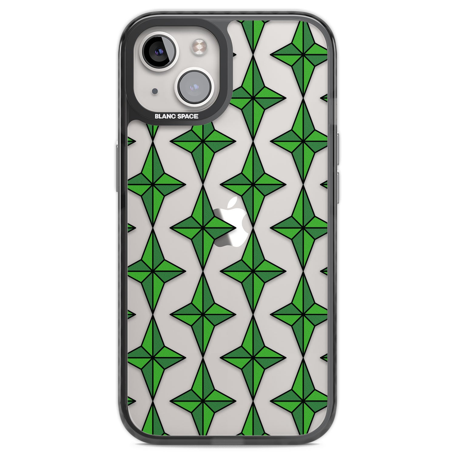Emerald Stars Pattern (Clear) Black Impact Phone Case for iPhone 13, iPhone 14, iPhone 15