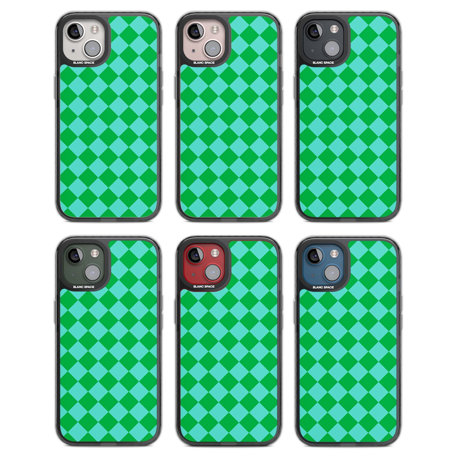 Retro Green Diamond Plaid Black Impact Phone Case for iPhone 13, iPhone 14, iPhone 15