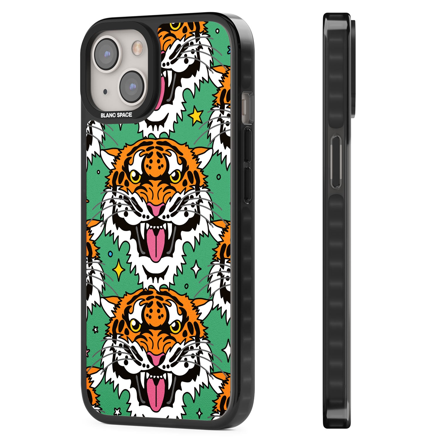 Fierce Jungle Tigers (Green) Black Impact Phone Case for iPhone 13, iPhone 14, iPhone 15