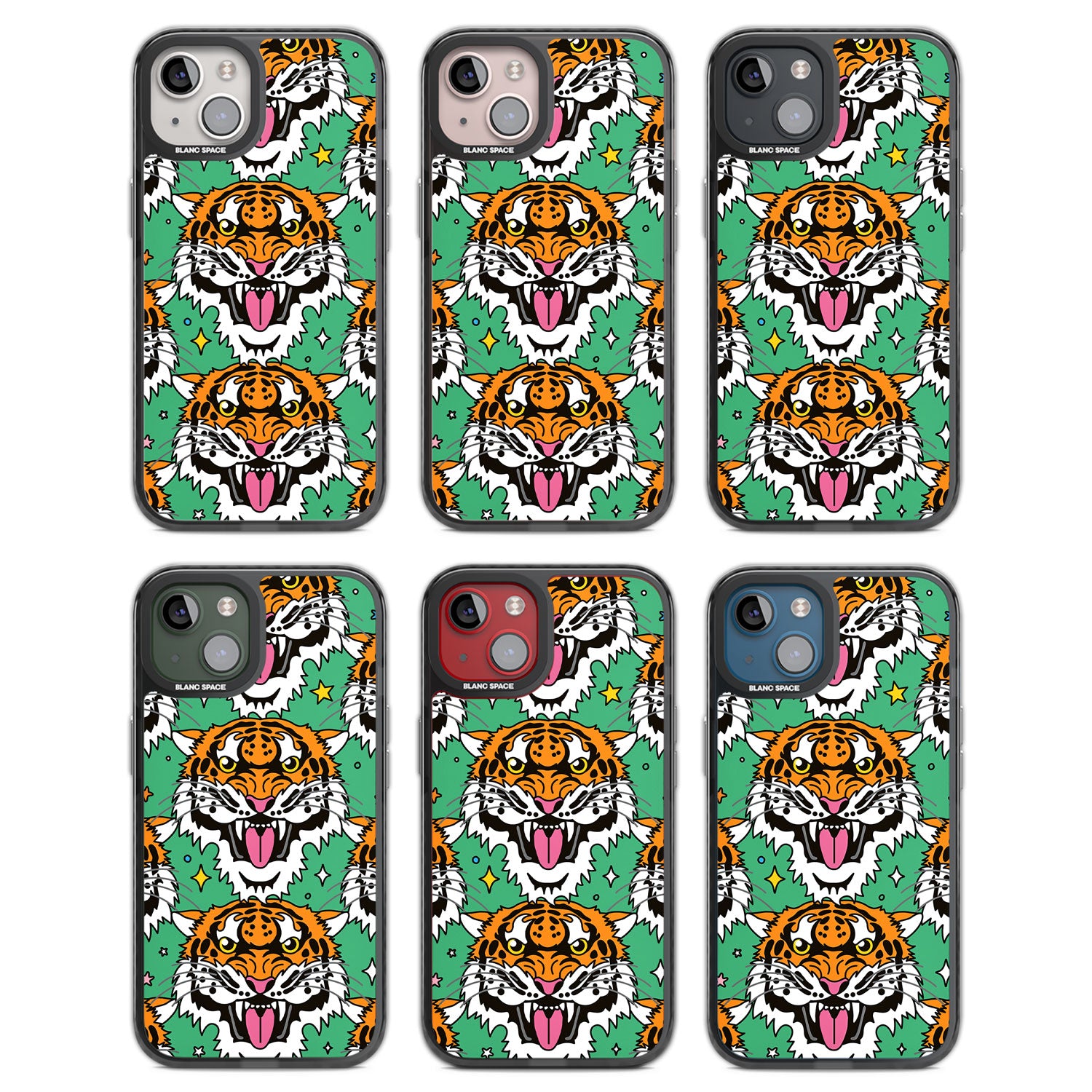 Fierce Jungle Tigers (Green) Black Impact Phone Case for iPhone 13, iPhone 14, iPhone 15