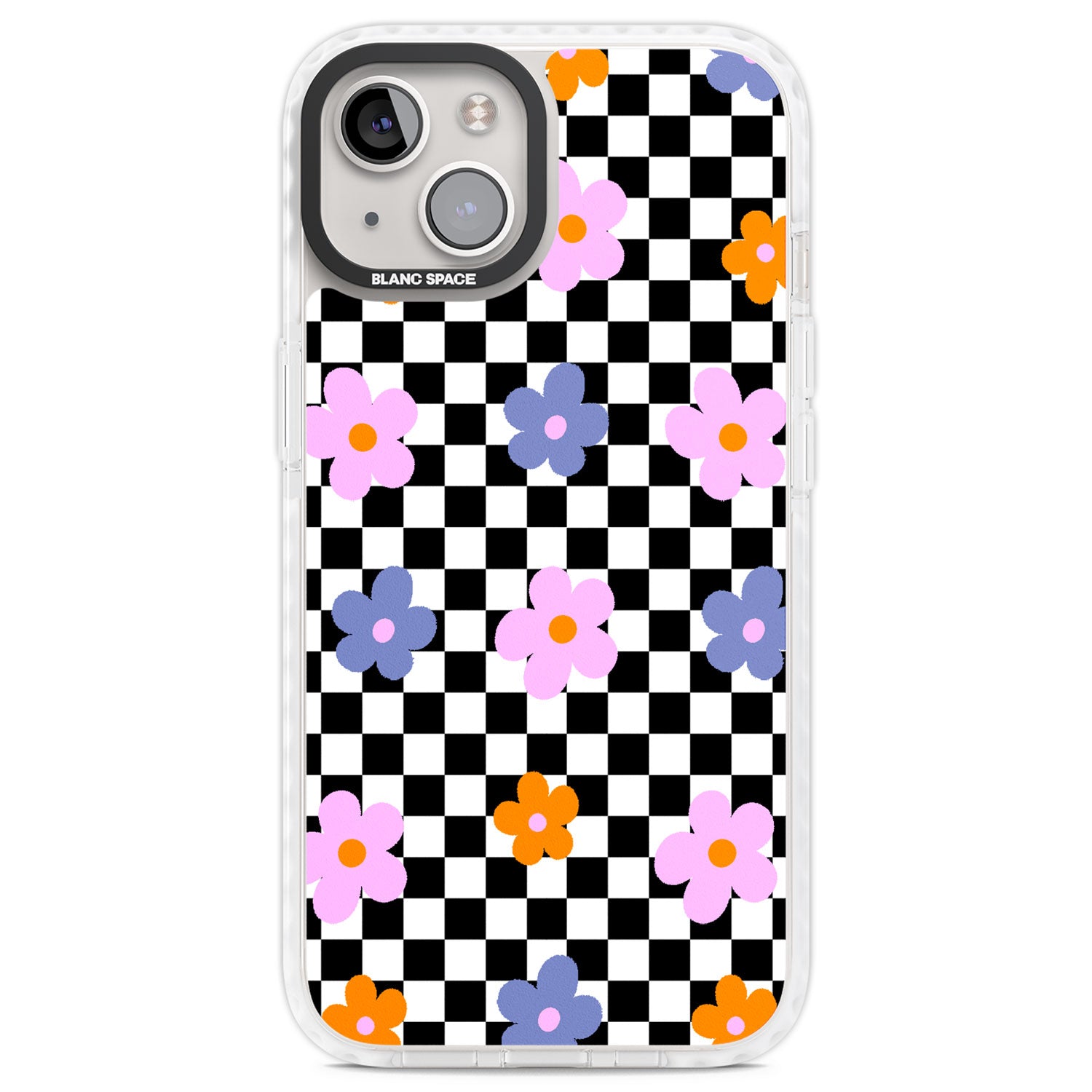 Checkered Blossom Clear Impact Phone Case for iPhone 13, iPhone 14, iPhone 15