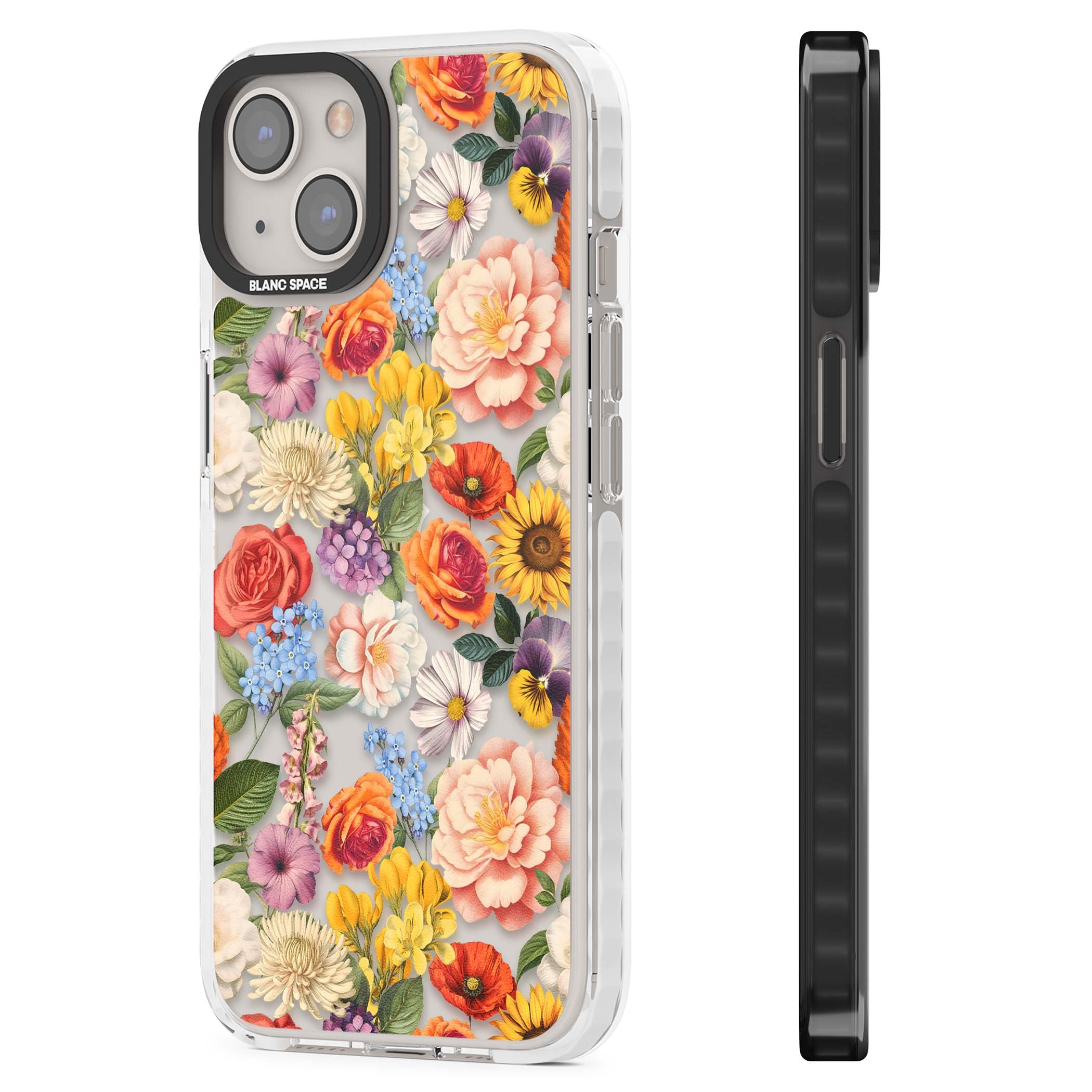 Bloom Basket floral iPhone case featuring cottage garden flowers including peonies, sunflowers, and wildflowers in pastel col | Clear Impact case for iPhone 13, iPhone 14, iPhone 15