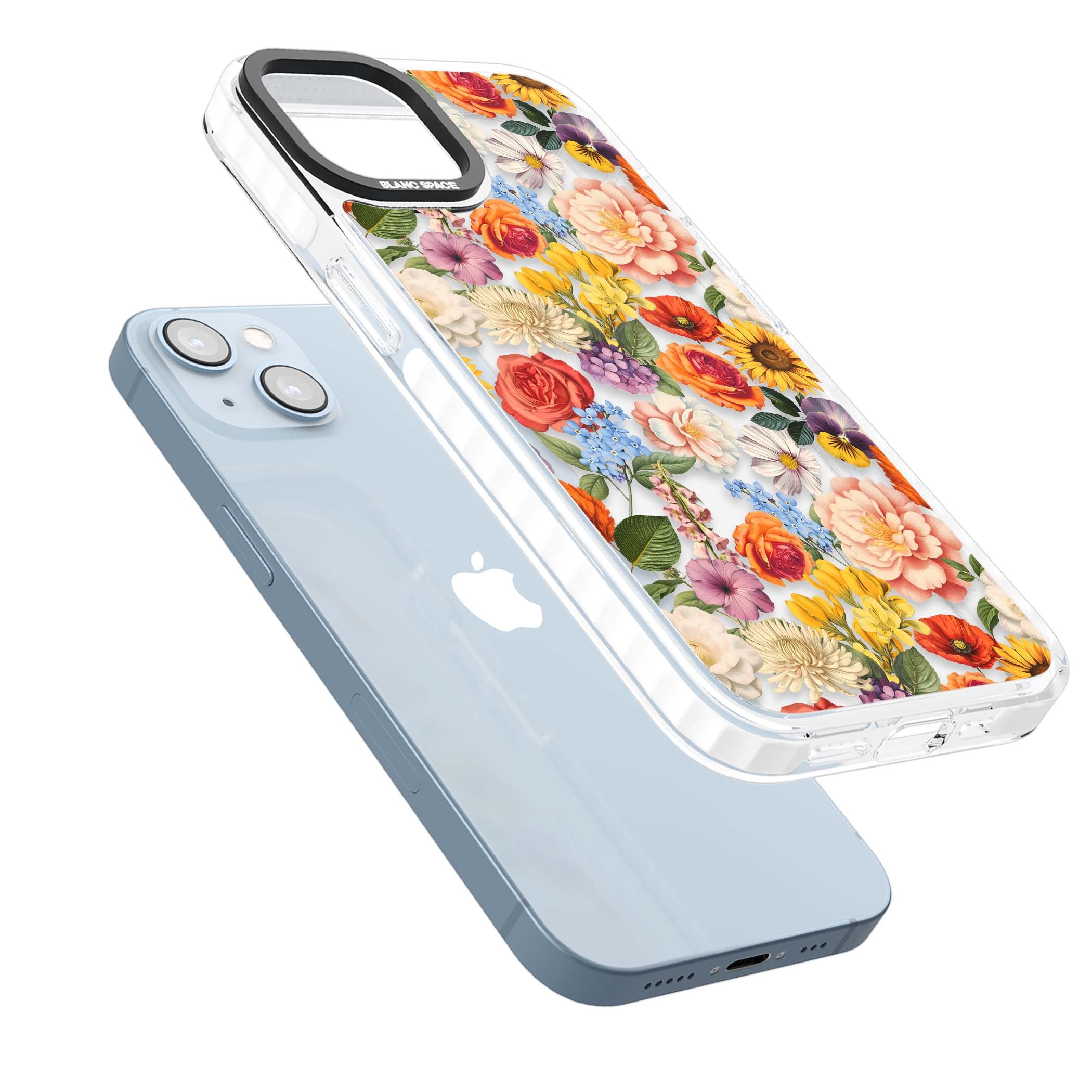 Bloom Basket floral iPhone case featuring cottage garden flowers including peonies, sunflowers, and wildflowers in pastel col | Clear Impact case for iPhone 13, iPhone 14, iPhone 15