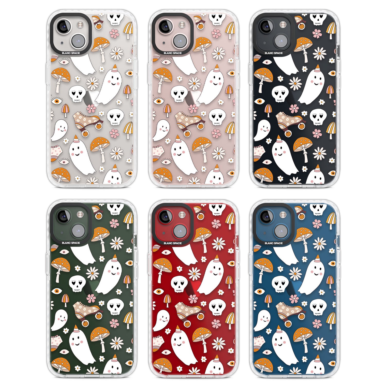 Cute Ghost and Skulls Pattern Clear Impact Phone Case for iPhone 13, iPhone 14, iPhone 15
