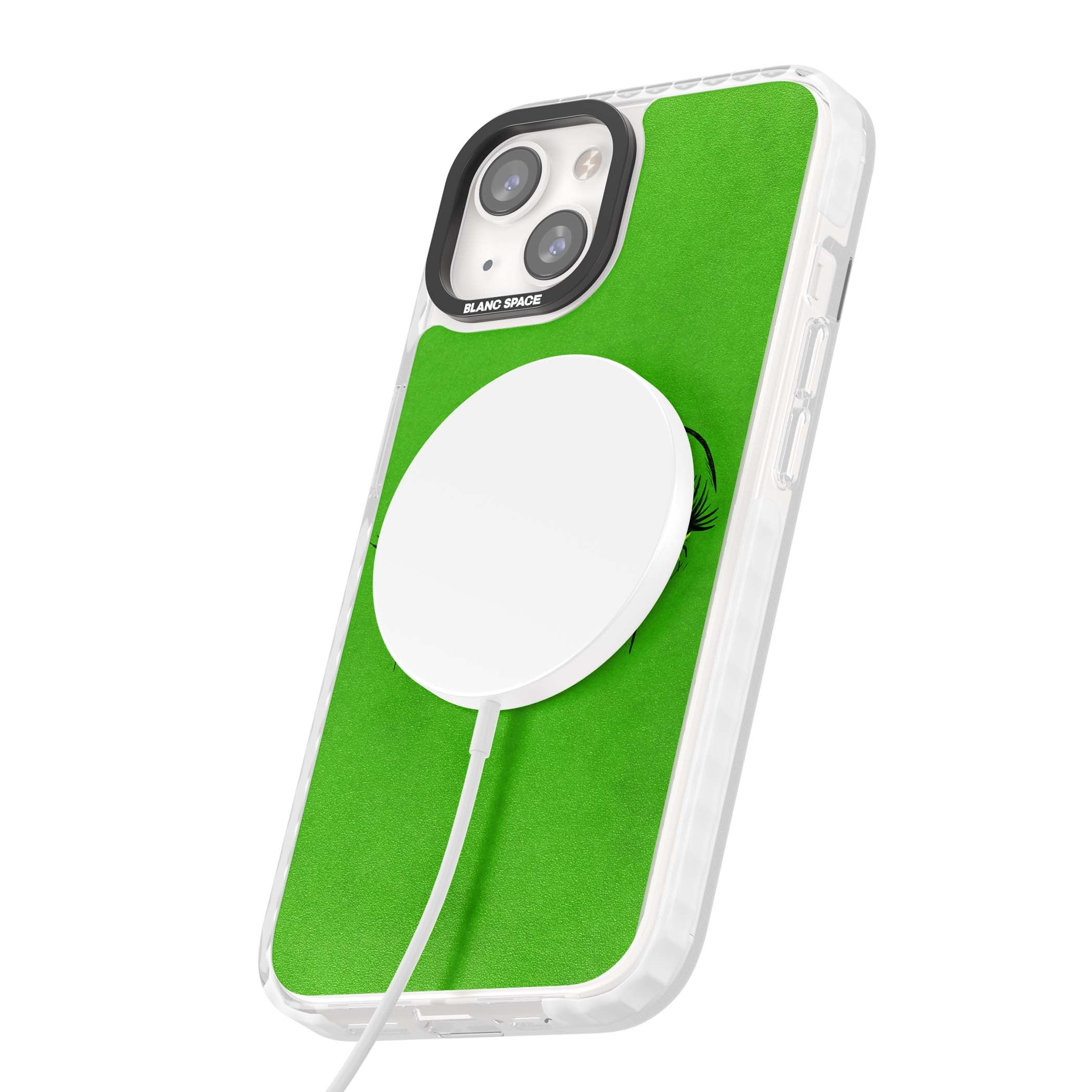 Green Enchanted Eyes psychedelic art iPhone case featuring hand-drawn dripping eyes on neon green background | Impact Magsafe case for iPhone 13, iPhone 14, iPhone 15