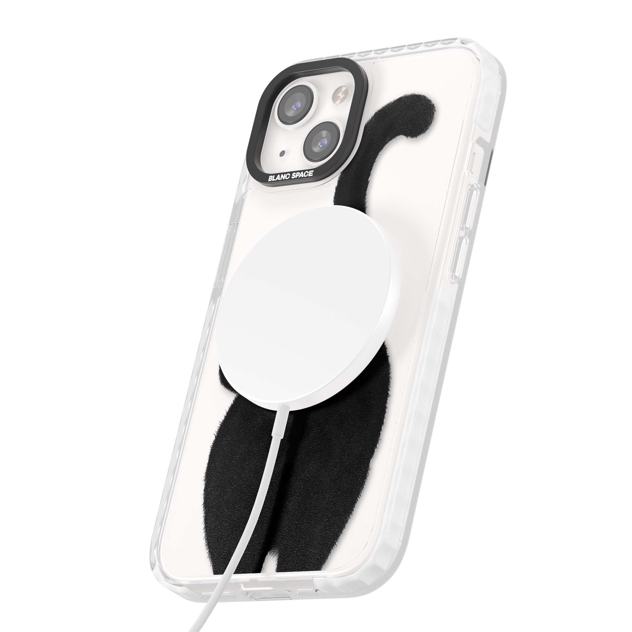 The Cat's Kiss cute cat iPhone case featuring a hand-painted tuxedo kitty with green eyes and a pink heart on a clear | Impact Magsafe case for iPhone 13, iPhone 14, iPhone 15