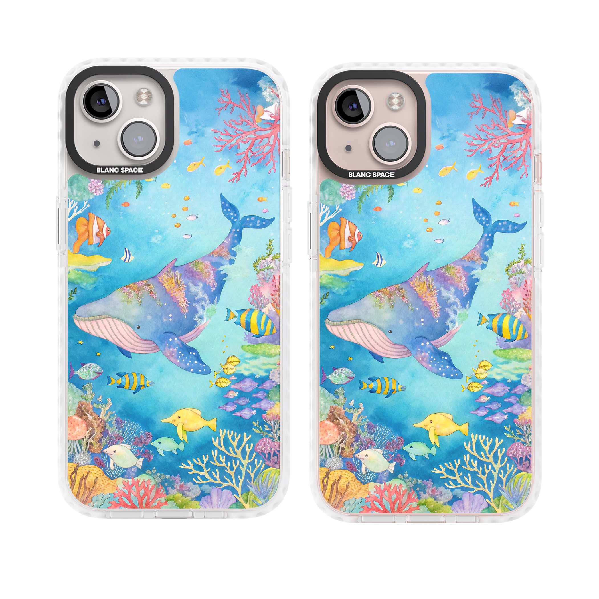 Coral Lagoon ocean iPhone case featuring a watercolour whale, coral reef and tropical fish | Impact Magsafe case for iPhone 13, iPhone 14, iPhone 15