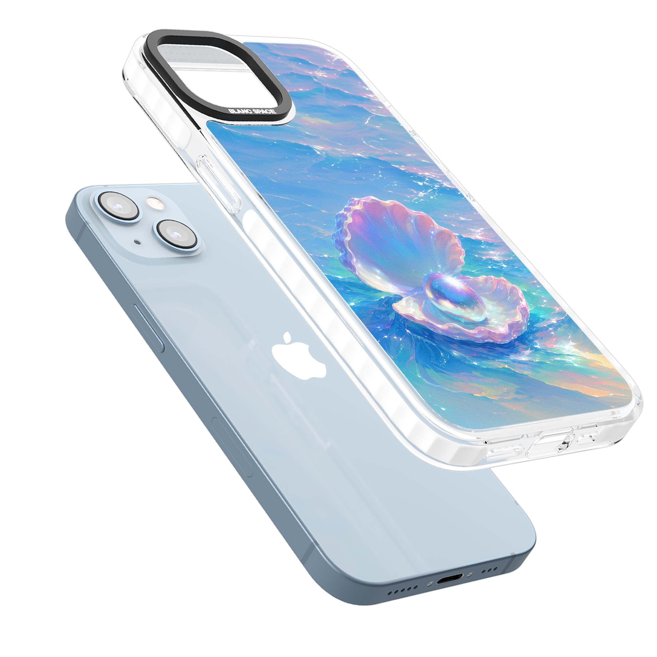 The Pearl Clam mermaidcore iPhone case featuring iridescent seashell, glowing pearl and pastel ocean waves | Impact Magsafe case for iPhone 13, iPhone 14, iPhone 15