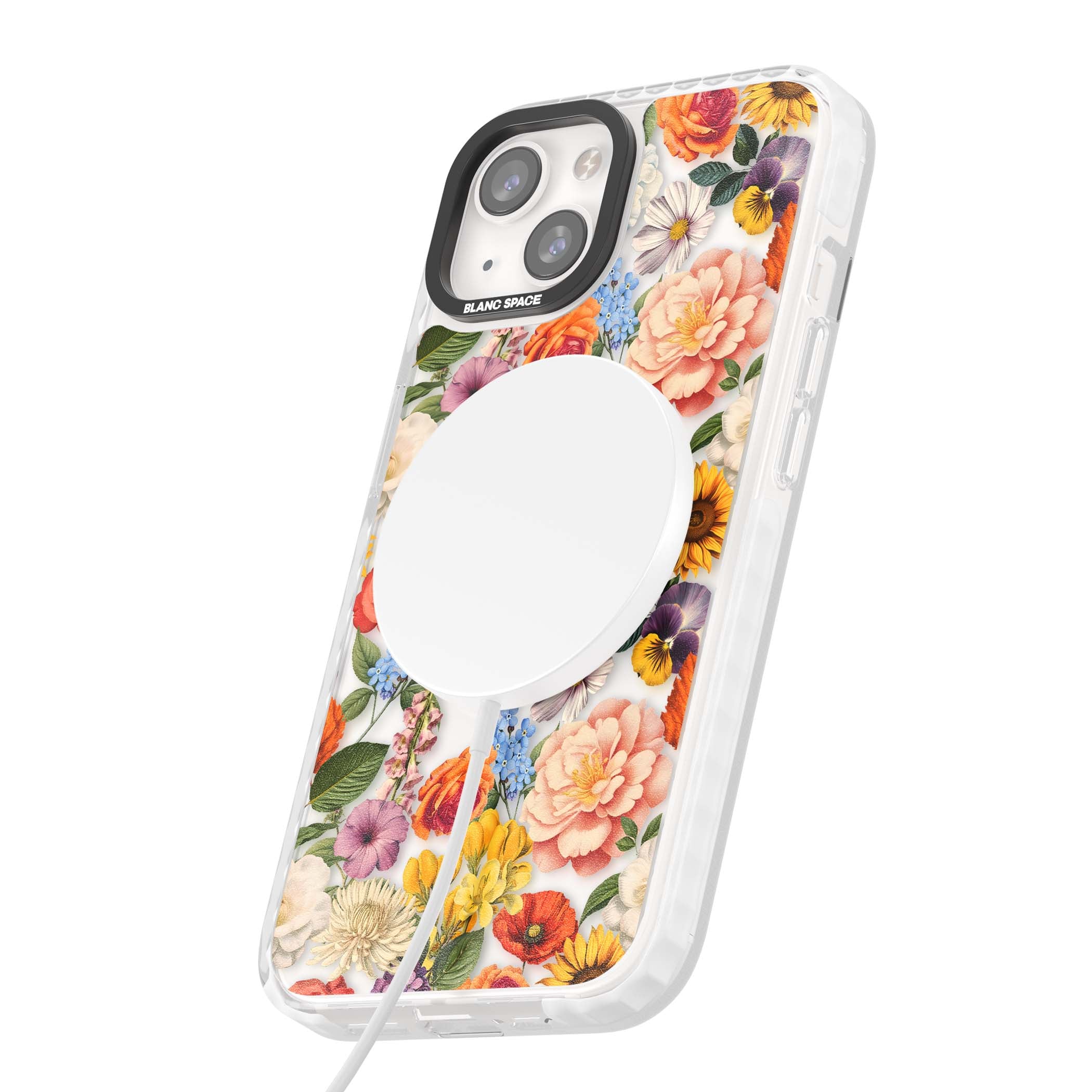 Bloom Basket floral iPhone case featuring cottage garden flowers including peonies, sunflowers, and wildflowers in pastel col | Impact Magsafe case for iPhone 13, iPhone 14, iPhone 15