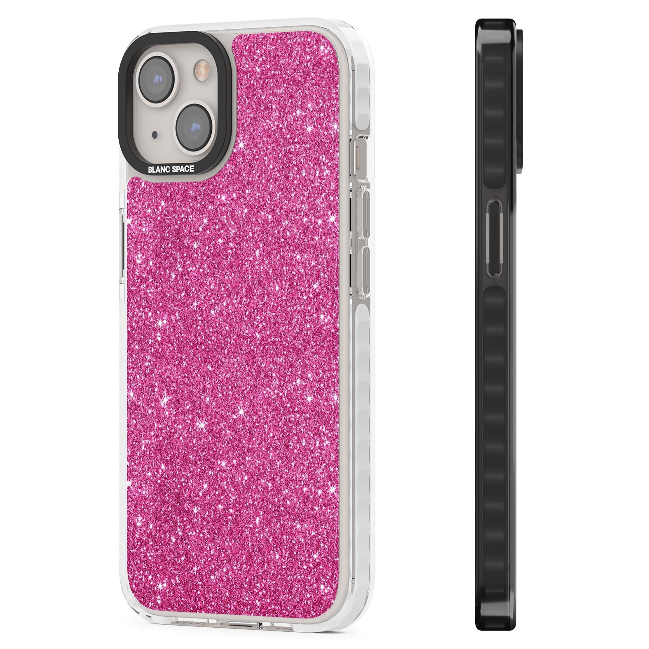 Pink Glitter Y2K iPhone case featuring hot pink glitter wallpaper with sparkle shimmer effect | Impact Magsafe case for iPhone 13, iPhone 14, iPhone 15