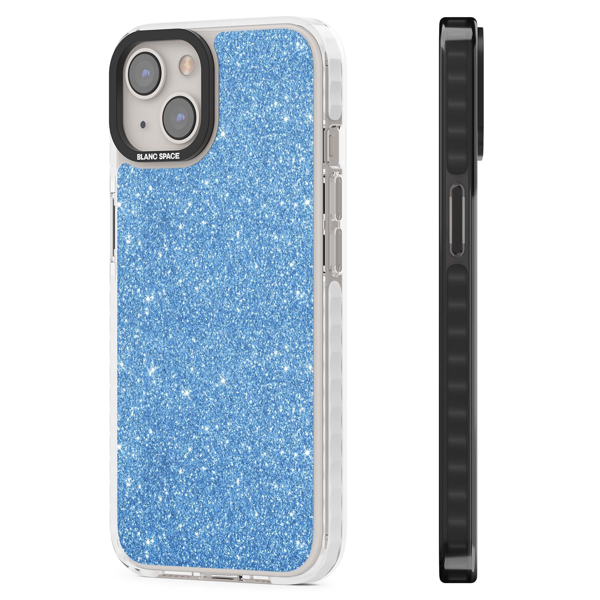 Blue Glitter blue glitter iPhone case featuring dense sparkling cerulean glitter with a glamorous shimmering finish | Impact Magsafe case for iPhone 13, iPhone 14, iPhone 15