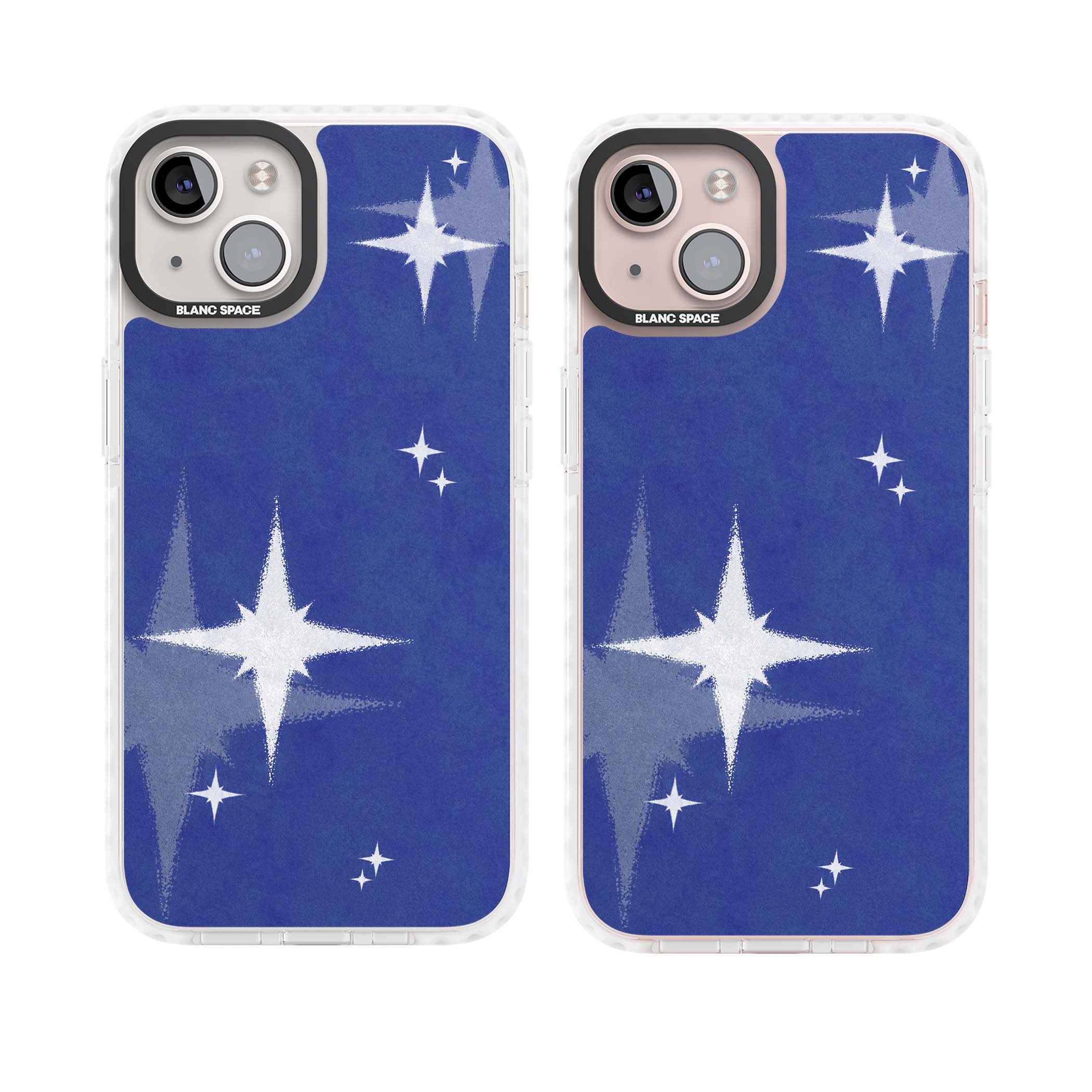 Blue Sparkle celestial iPhone case featuring sparkling silver stars on a deep blue painterly night sky | Impact Magsafe case for iPhone 13, iPhone 14, iPhone 15