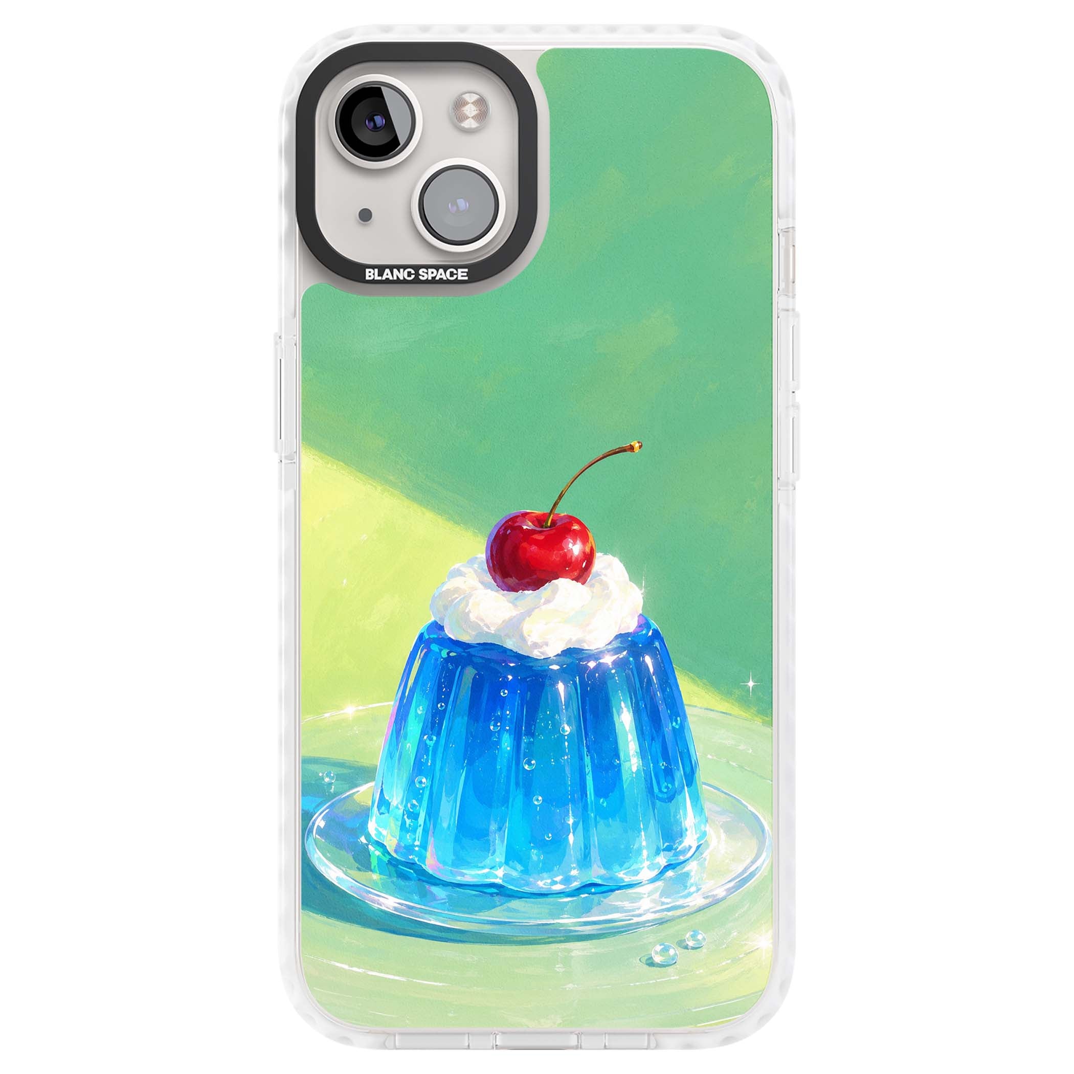 Cherry Jelly kawaii dessert iPhone case featuring blue jelly pudding, whipped cream and a red cherry | Impact Magsafe case for iPhone 13, iPhone 14, iPhone 15