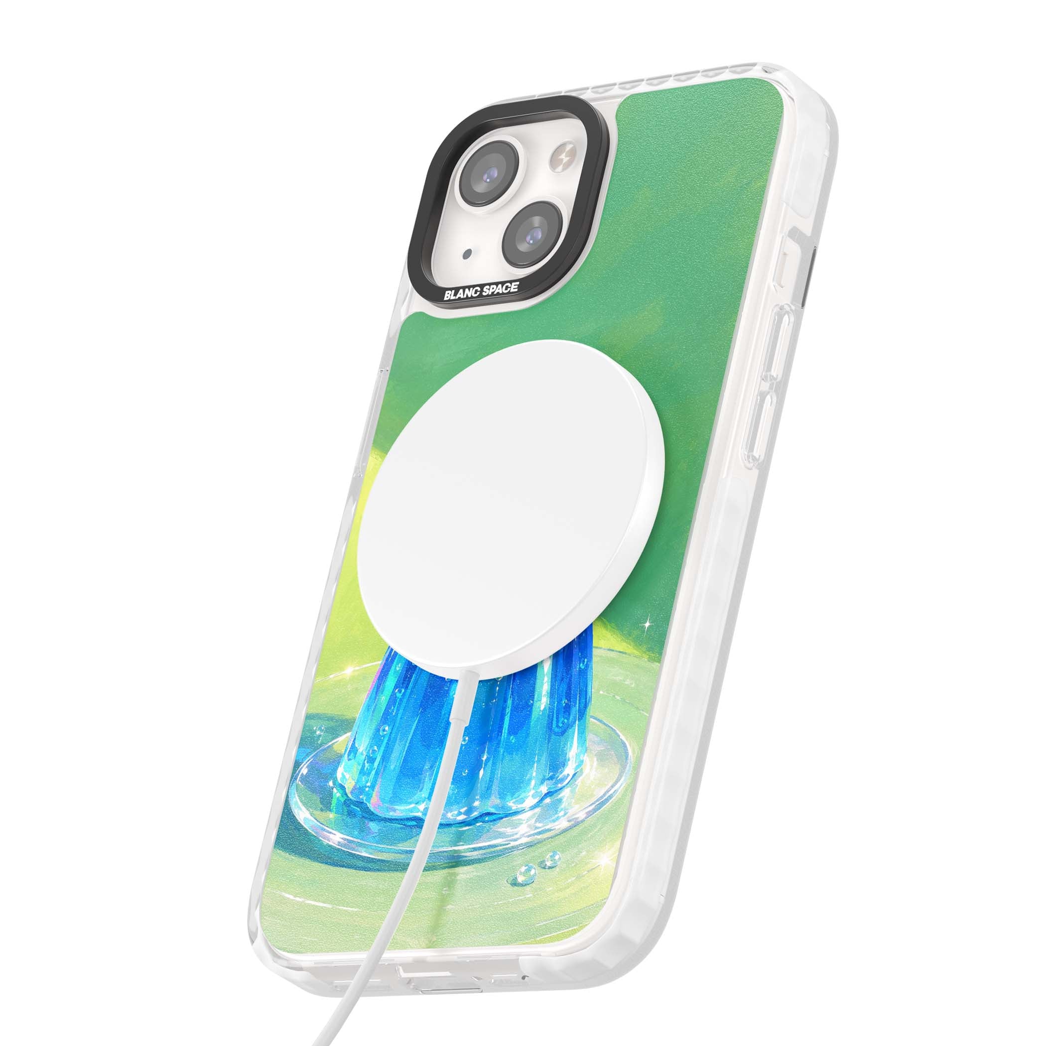 Cherry Jelly kawaii dessert iPhone case featuring blue jelly pudding, whipped cream and a red cherry | Impact Magsafe case for iPhone 13, iPhone 14, iPhone 15