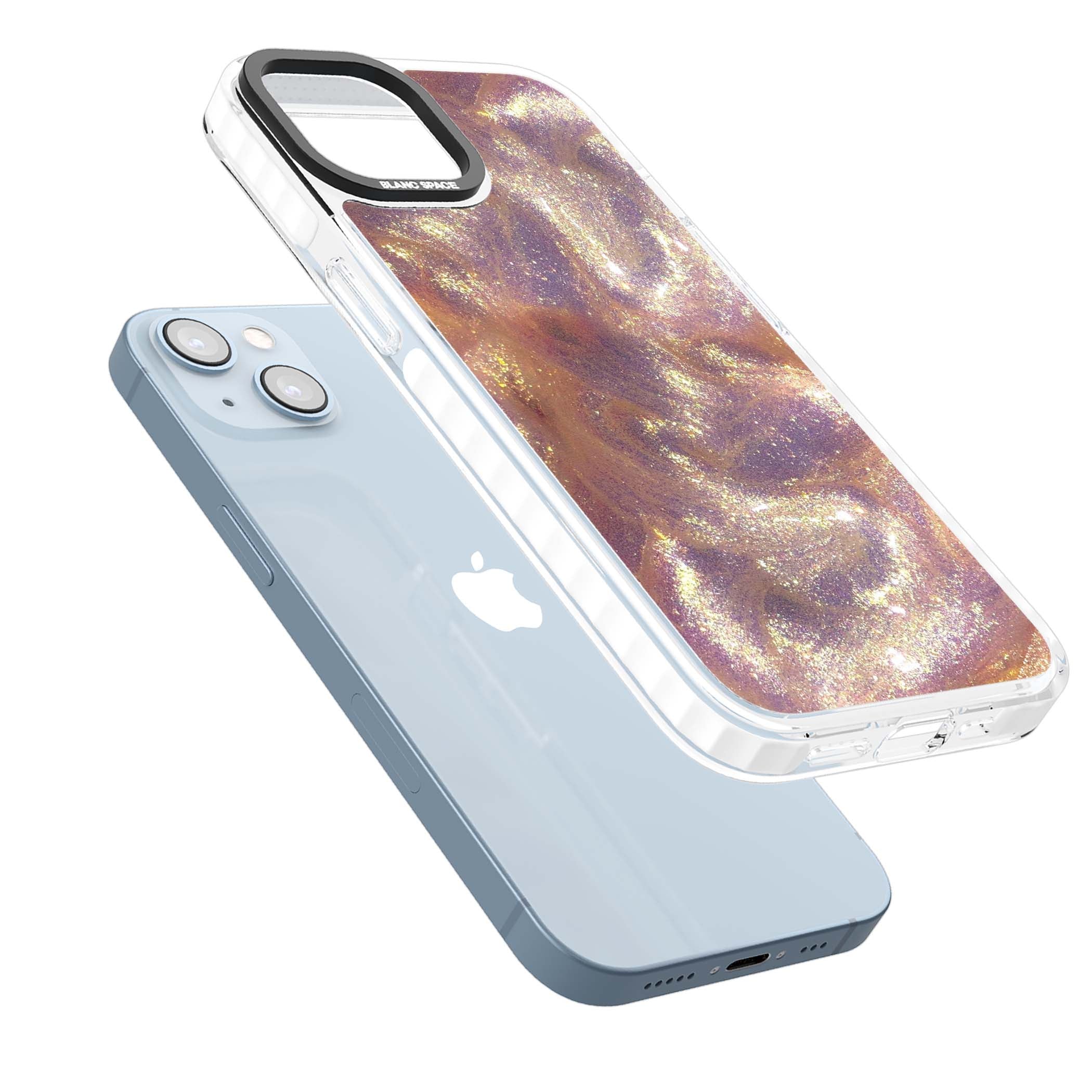 Shimmer marble iPhone case featuring rose gold glitter swirls, lilac shimmer and iridescent pearl finish | Clear Impact case for iPhone 13, iPhone 14, iPhone 15