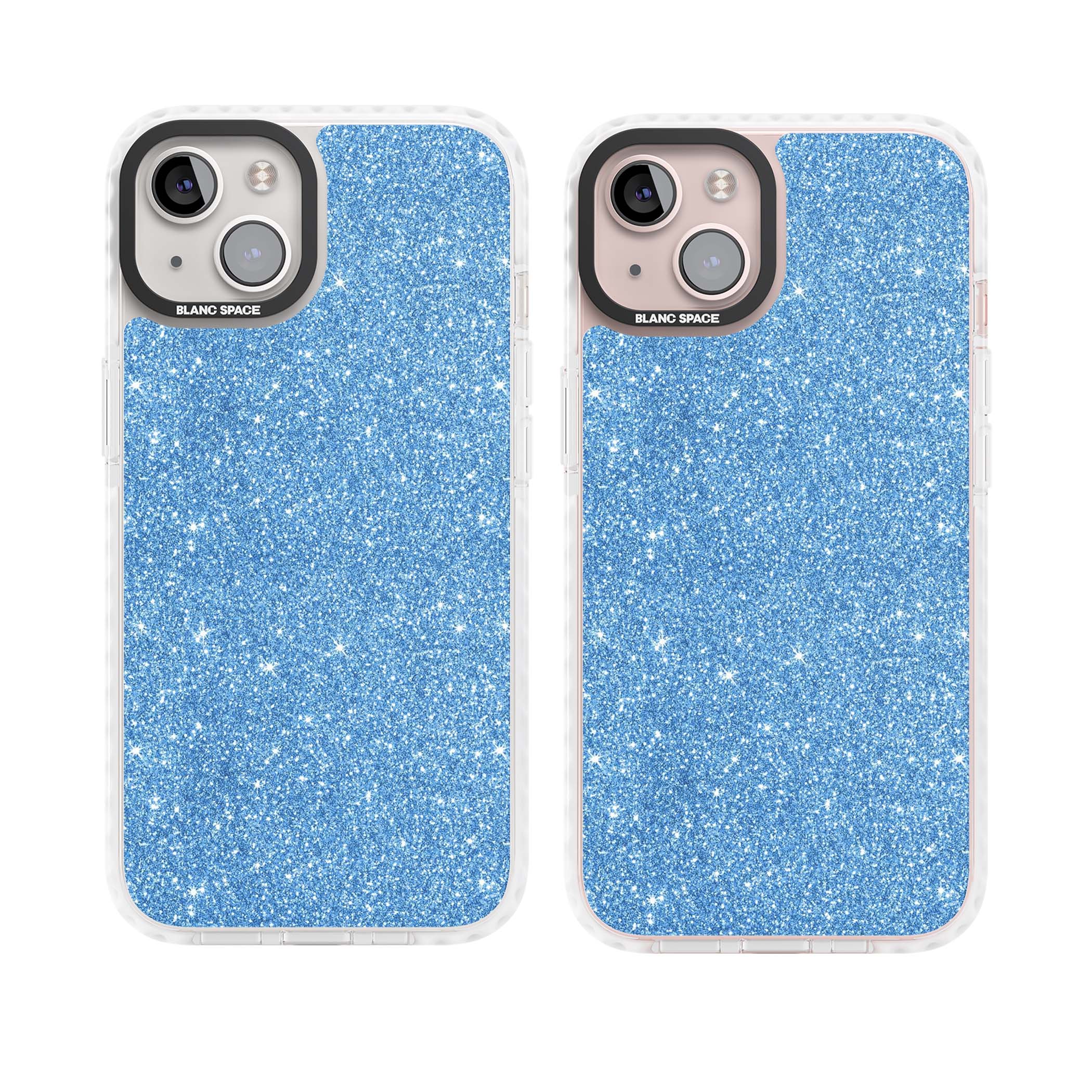 Blue Glitter blue glitter iPhone case featuring dense sparkling cerulean glitter with a glamorous shimmering finish | Clear Impact case for iPhone 13, iPhone 14, iPhone 15
