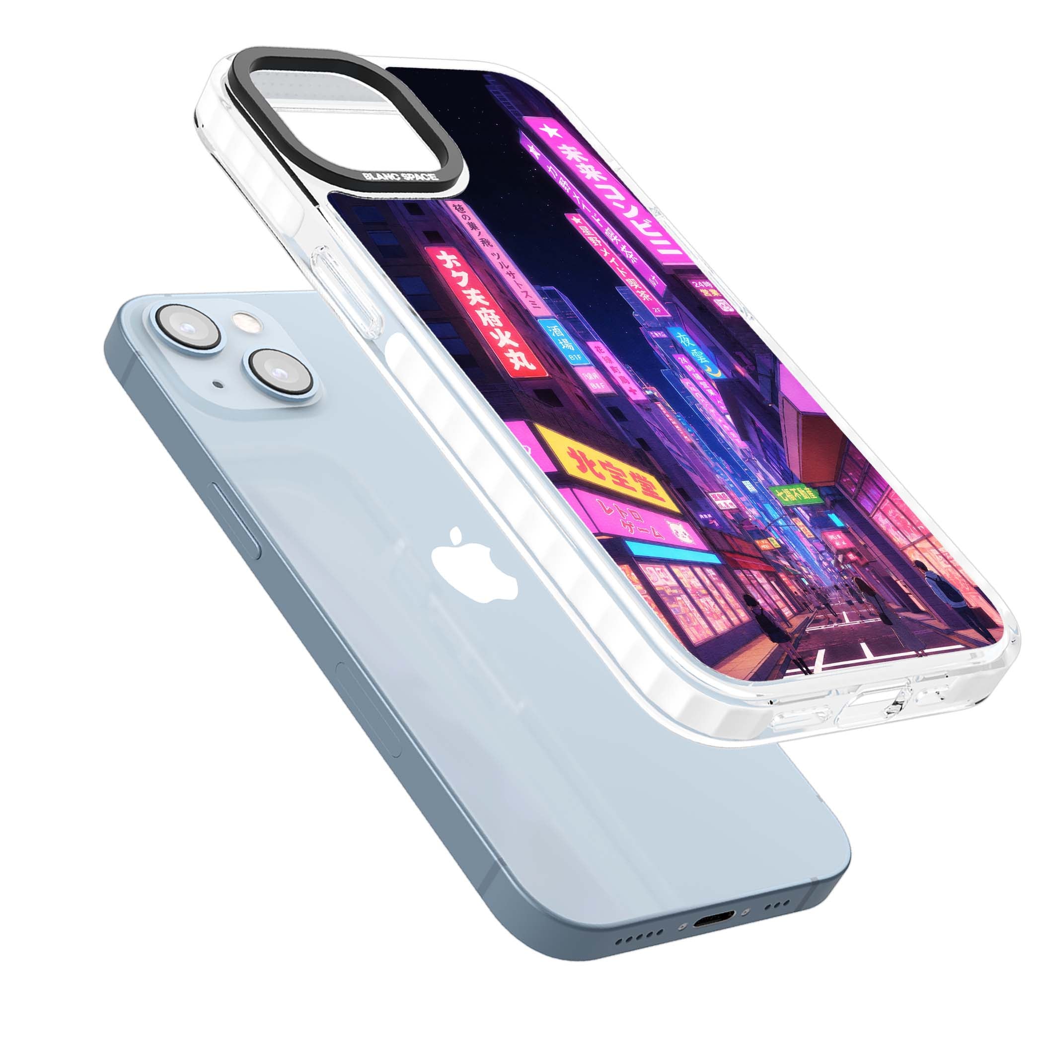 Shibuya At Night Japanese neon city iPhone case featuring glowing kanji signs, pink storefronts and a Tokyo street at n | Clear Impact case for iPhone 13, iPhone 14, iPhone 15