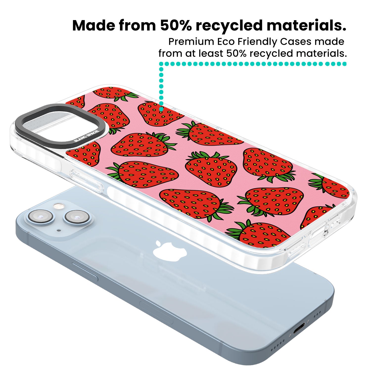Strawberry Pattern (Pink) Clear Impact Phone Case for iPhone 13, iPhone 14, iPhone 15
