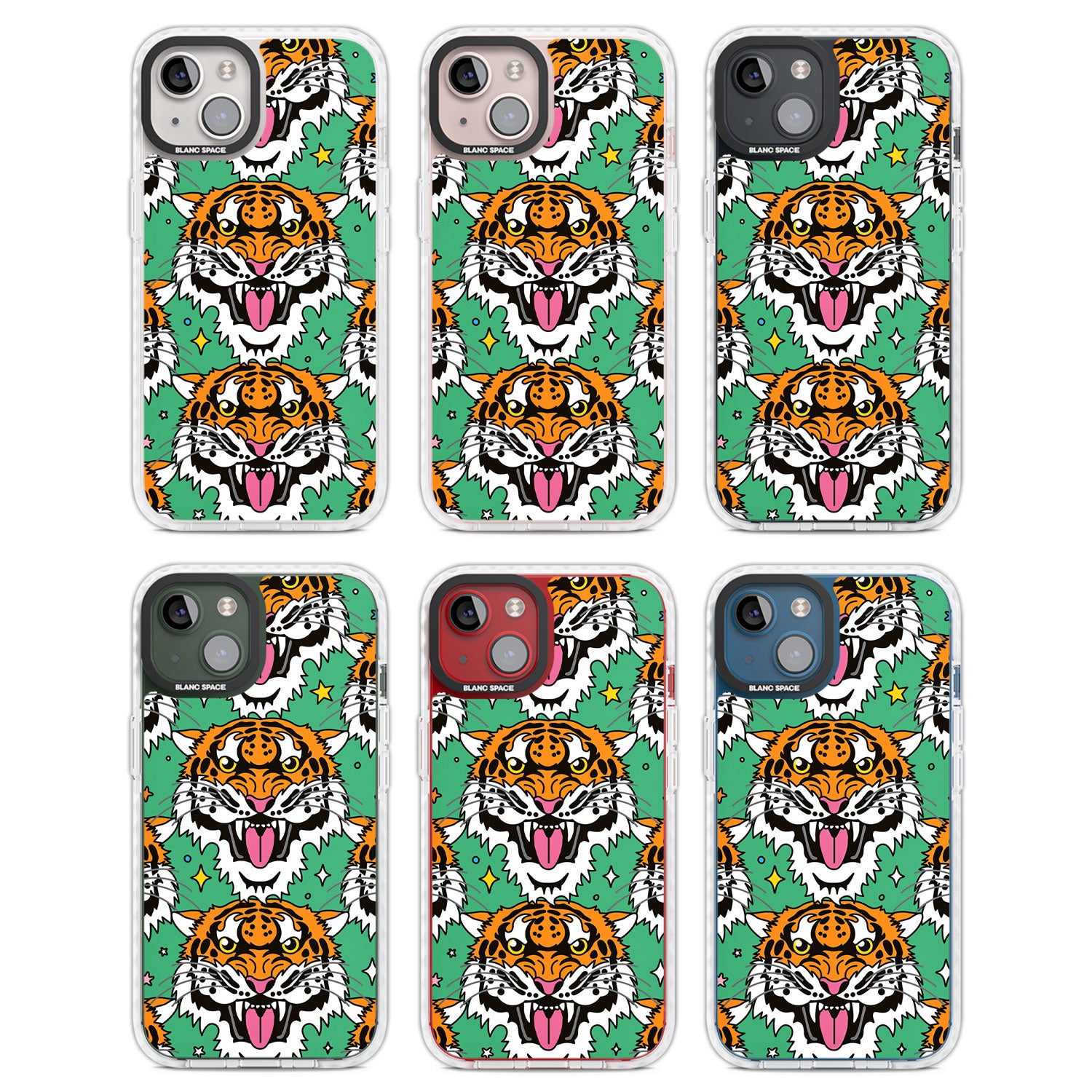 Fierce Jungle Tigers (Green) Clear Impact Phone Case for iPhone 13, iPhone 14, iPhone 15